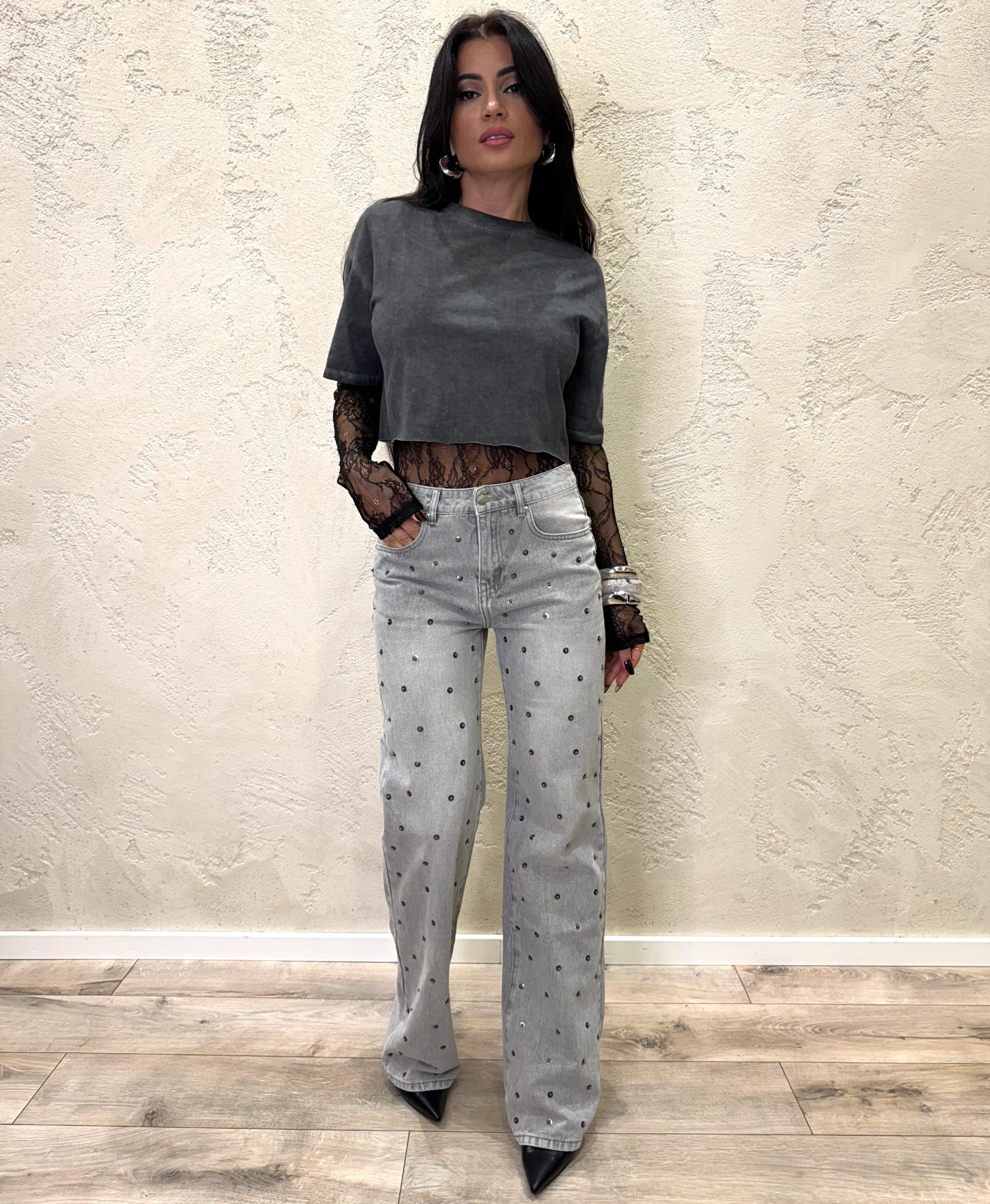 jeans modello aurora gamba dritta con borchie DF5155 GRIGIO VICOLO