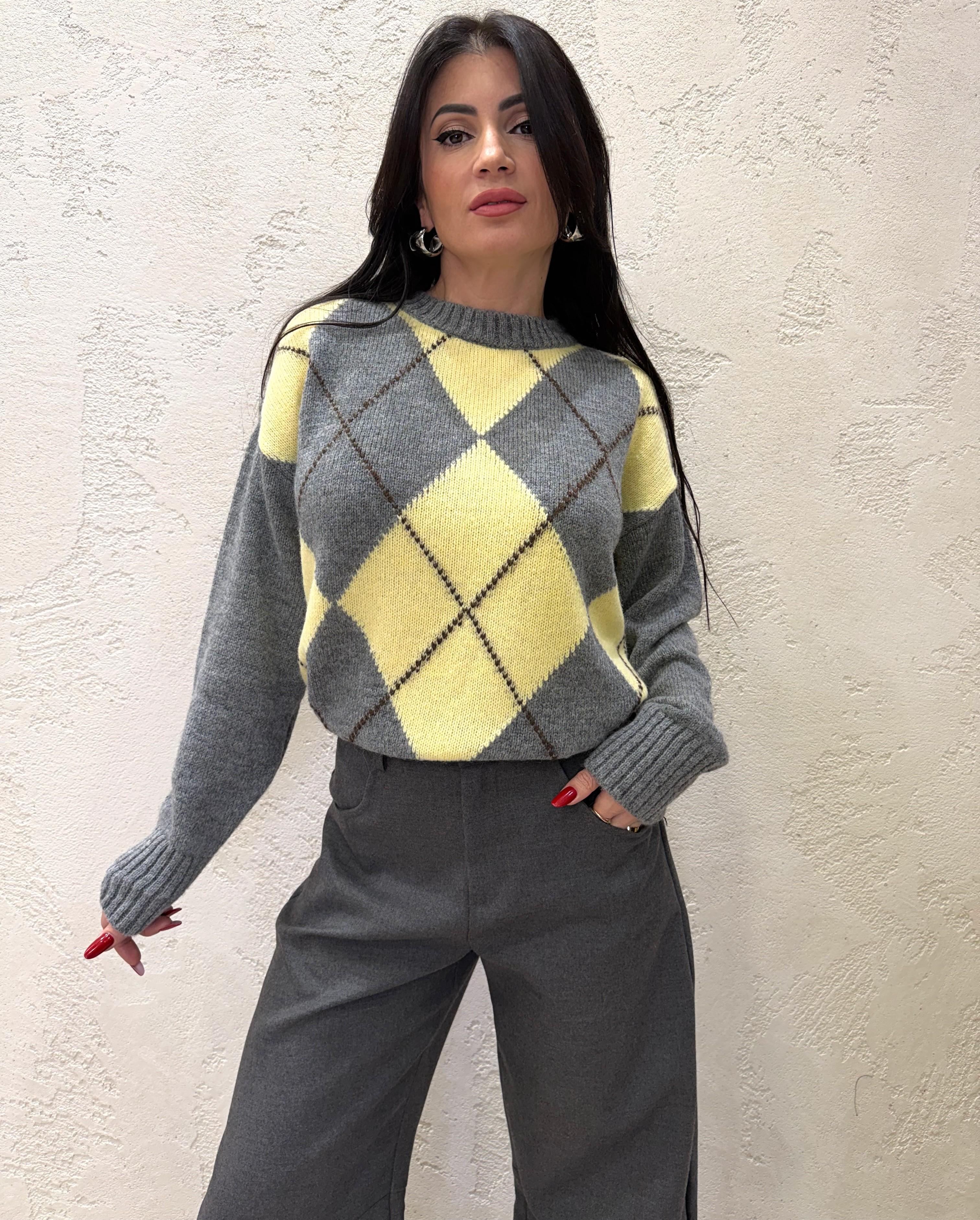 pull in misto lana a scatoletta fantasia rombi W5HMJ78A359 GRIGIO TENSIONE IN