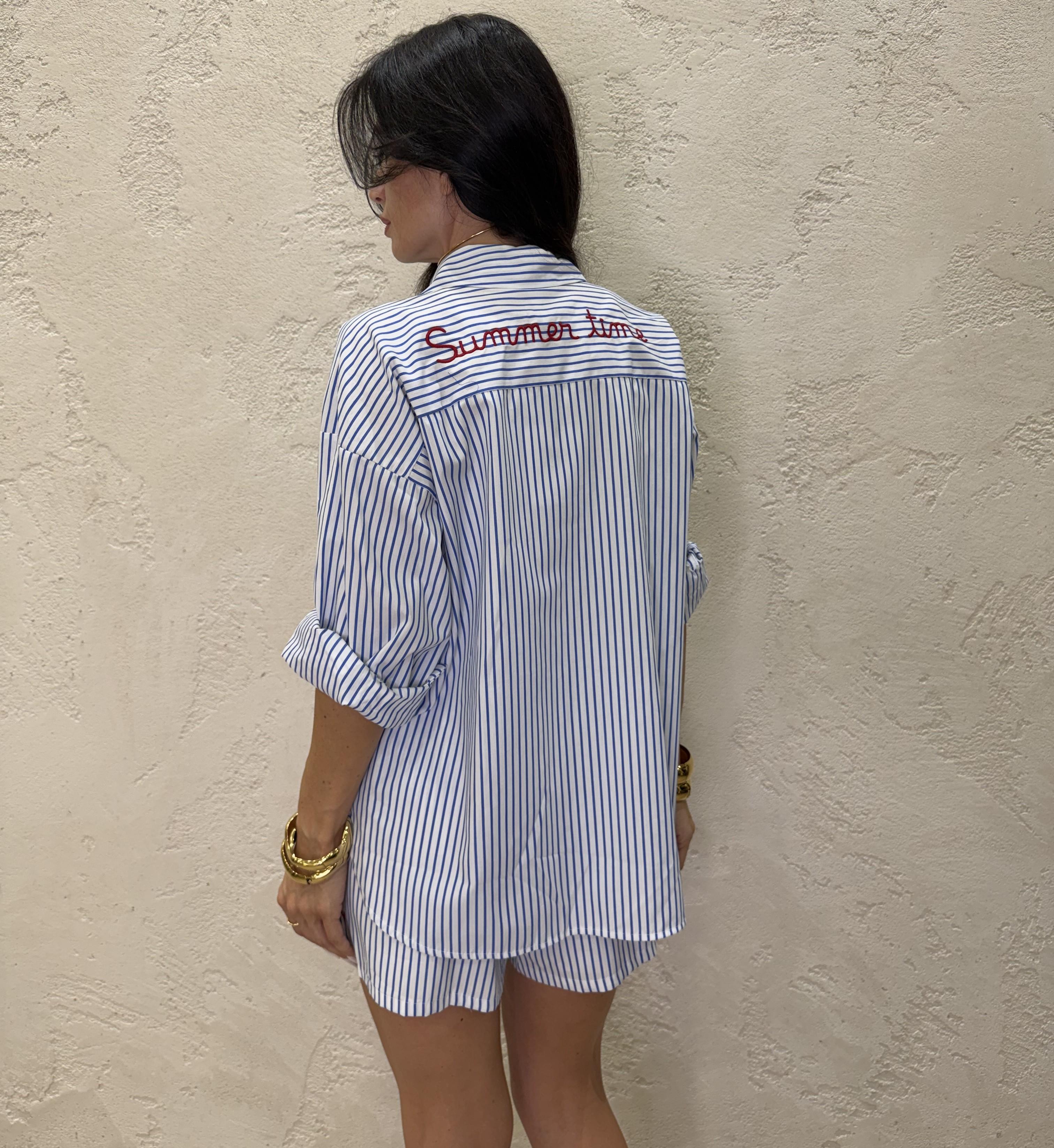 camicia gessata "summer time" S26CJ28 BIANCO/BLU TENSIONE IN