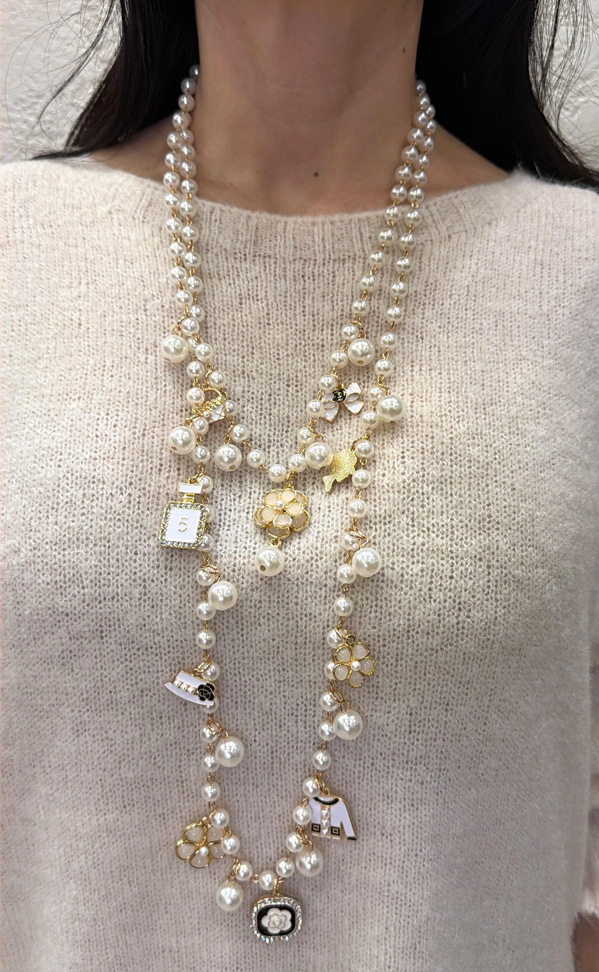 collana in perle doppia con charm COLCHAN BIANCO ELEVI