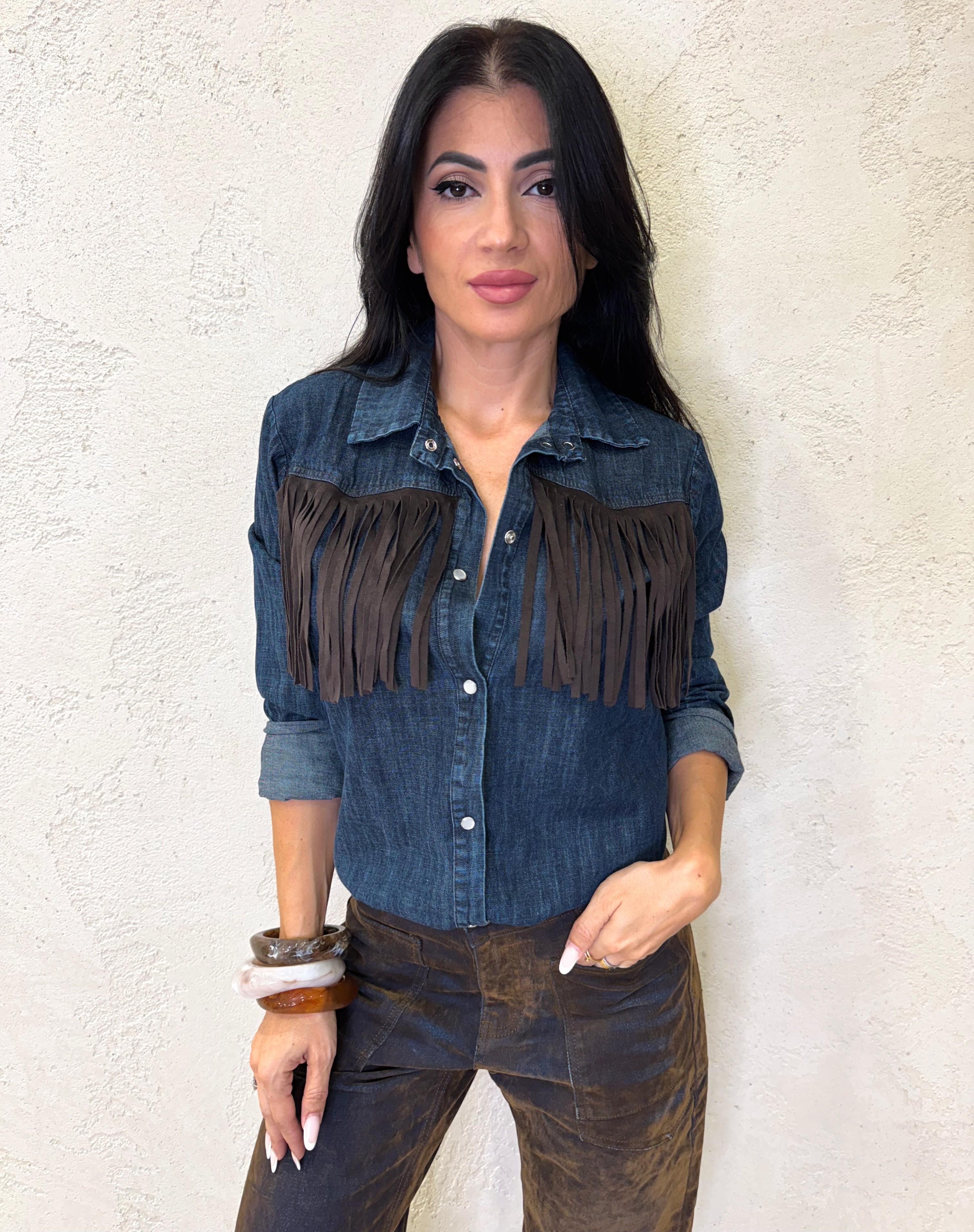 camicia in jeans con frange I255102 DENIM SUSY MIX