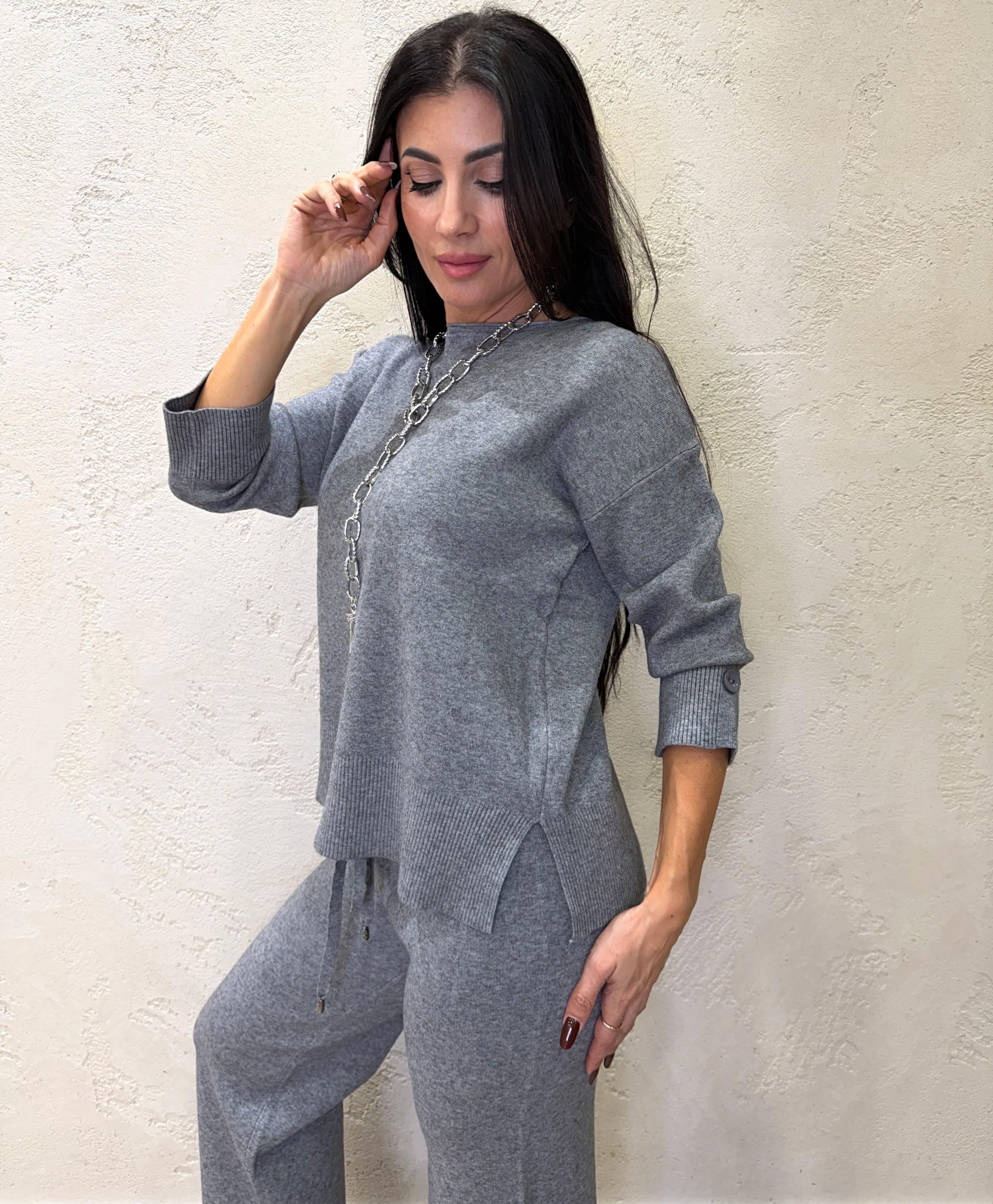 completo in maglia pull con scollo a barchetta e pantalone a gamba larga CMCBAR GRIGIO ELEVI