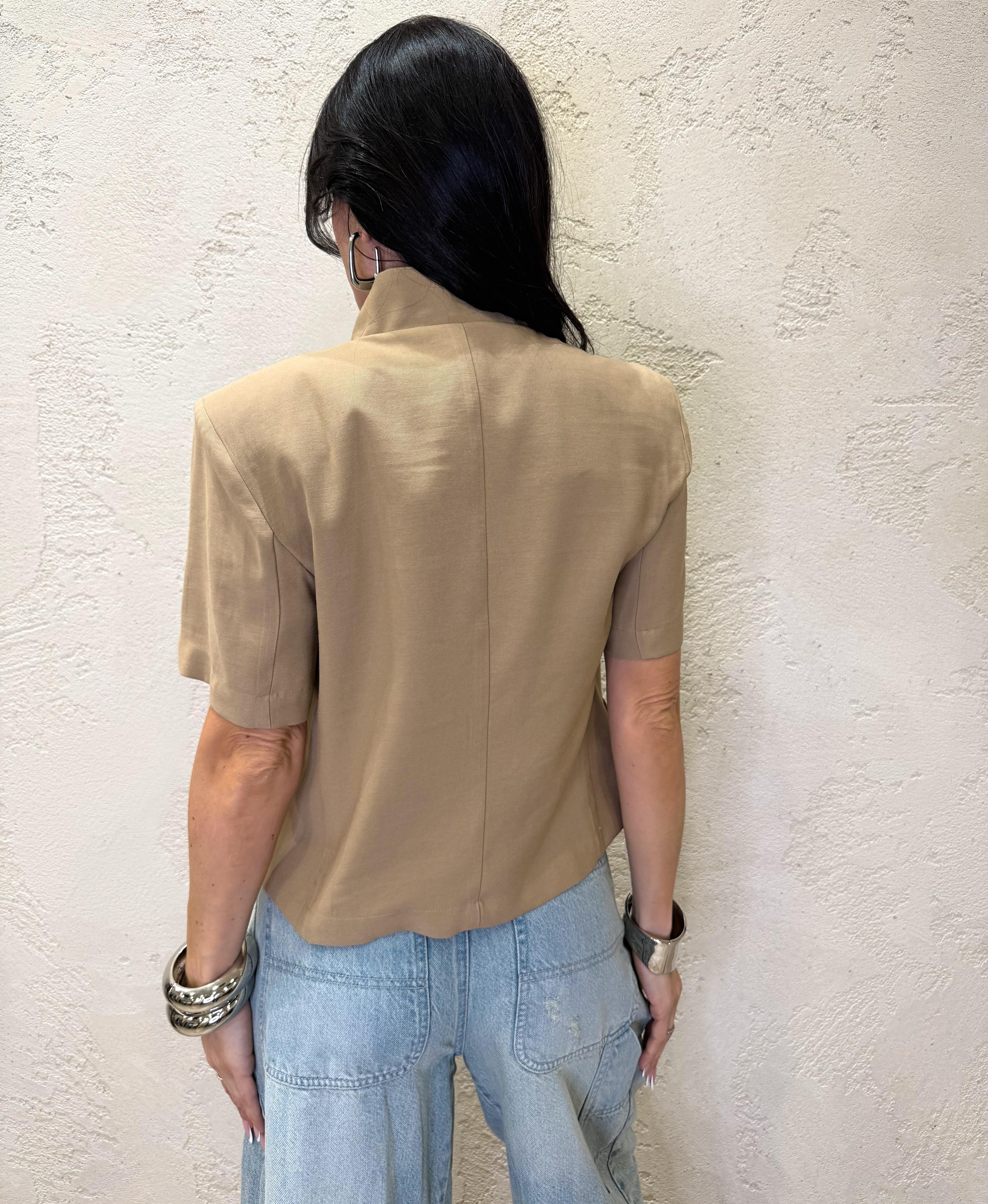 giacca manica corta con collo alla coreana e chiusura asimmetrica JMN-Q116 BEIGE HAVEONE