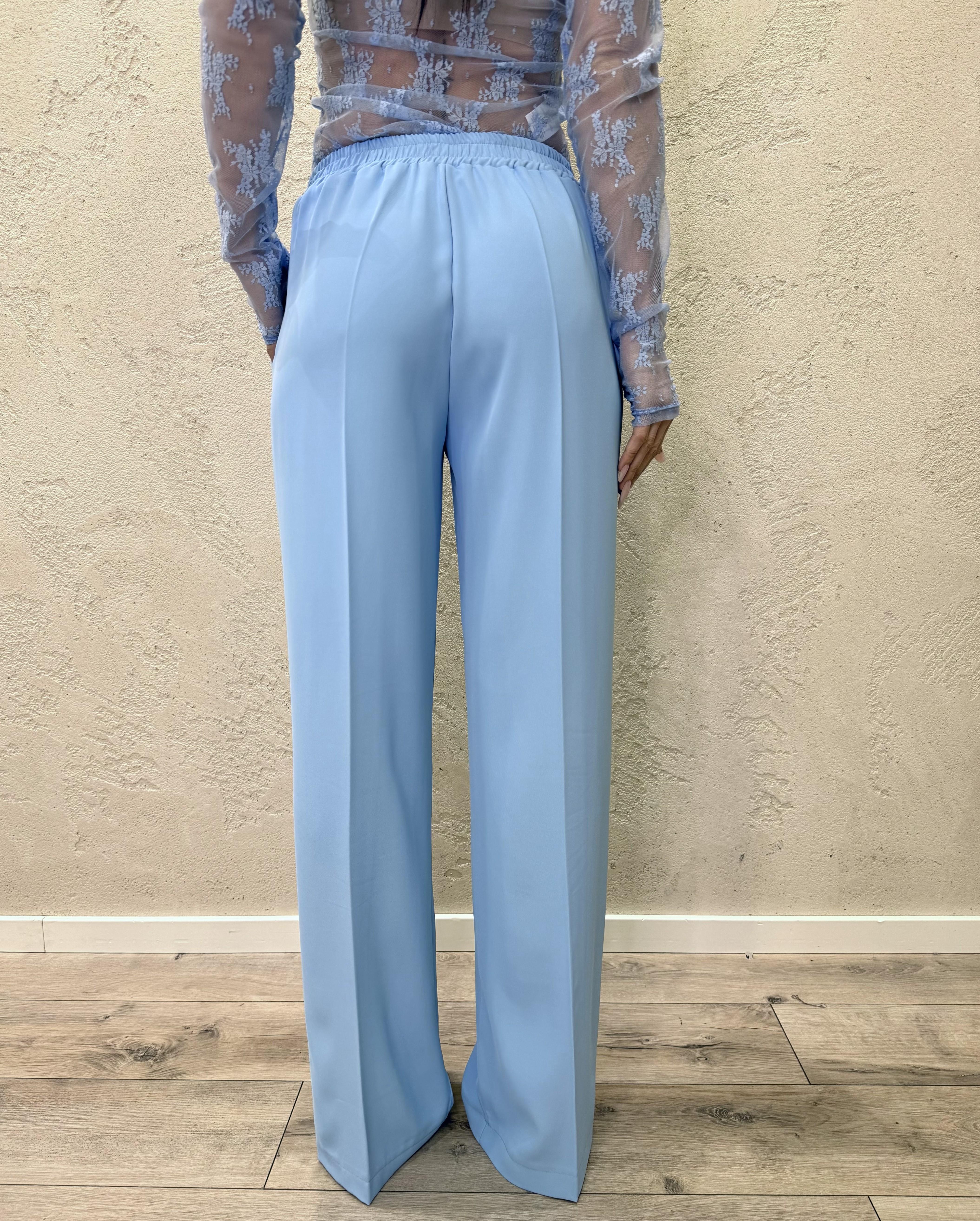 completo blazer con cintura e pantalone tessuto fluido 303211 CELESTE SUSY MIX