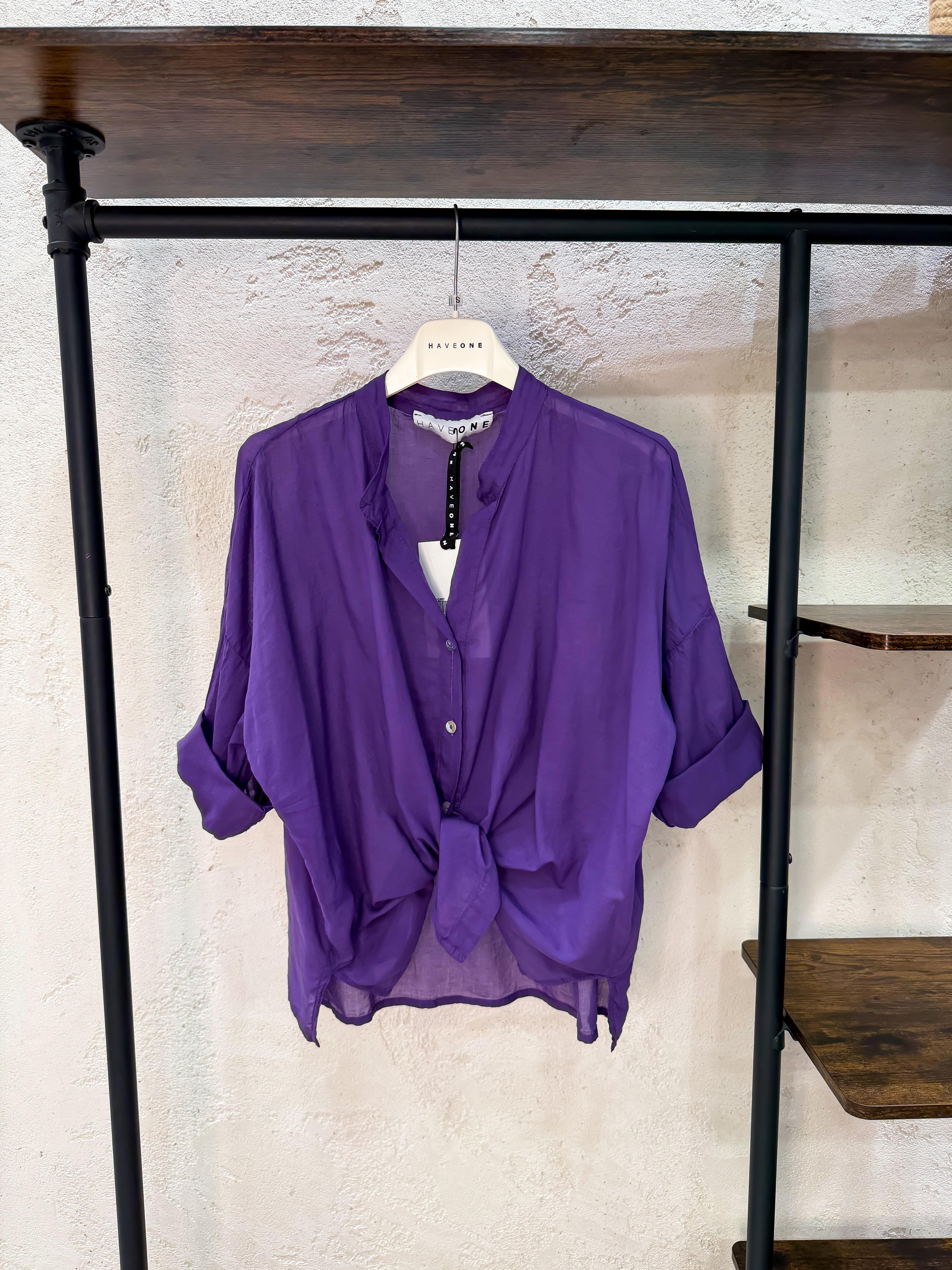 camicia in mussola con collo alla coreana CFL-Q387 VIOLA HAVEONE