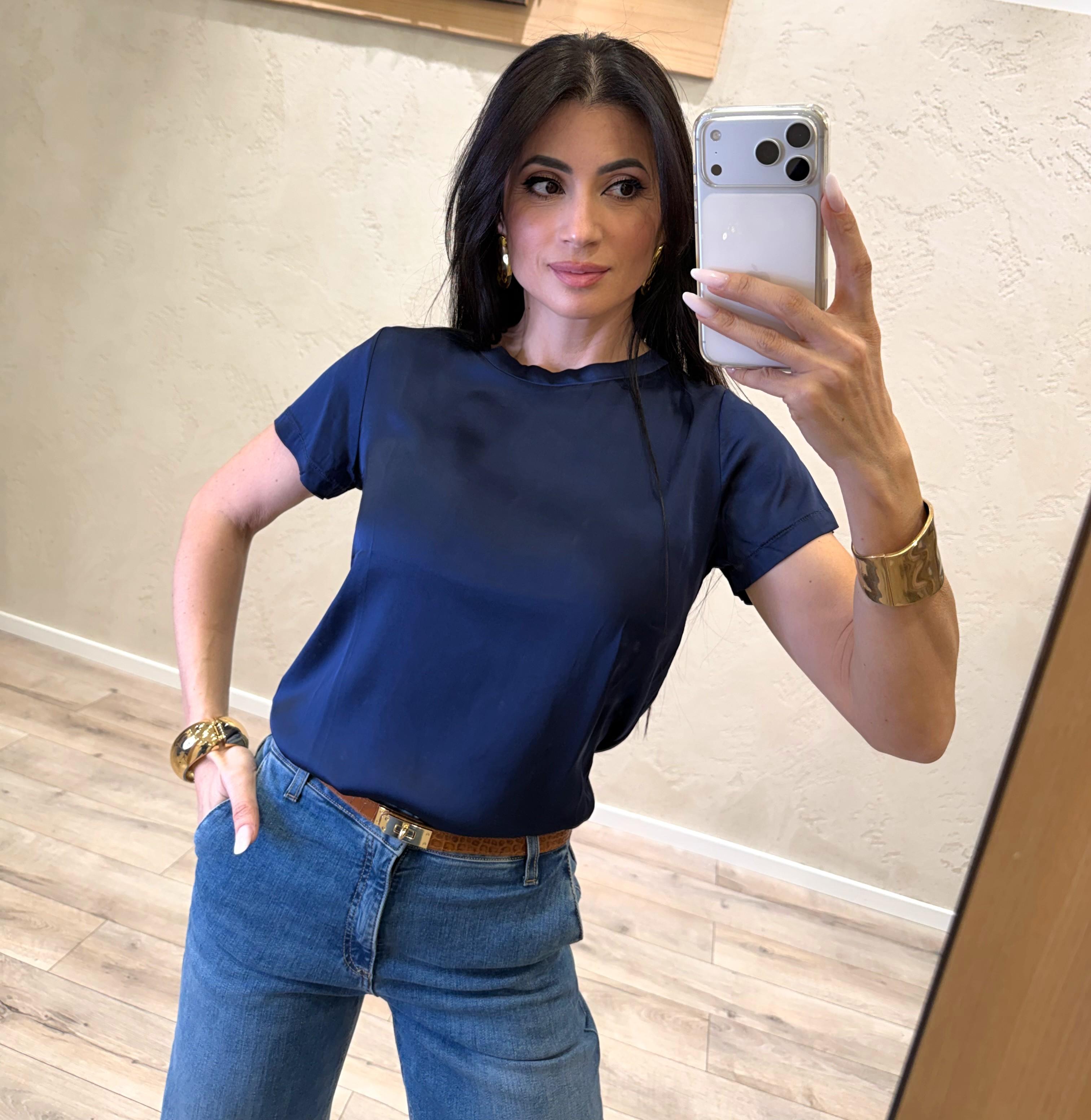 t-shirt elasticizzata in satin 26FA705BU BLU SUSY MIX