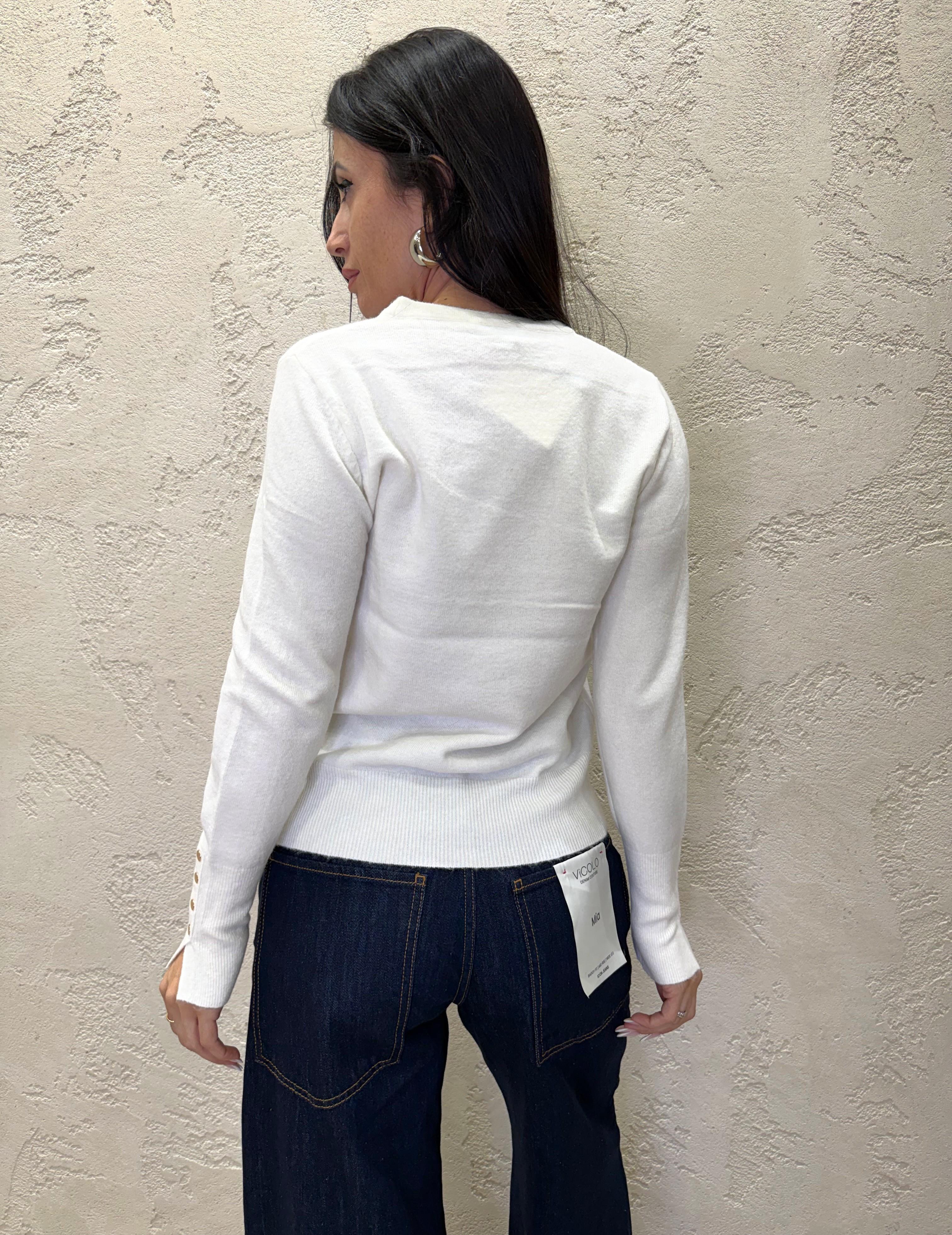 maglia basica misto lana con bottoncini su polso MAGCB LATTE ELEVI