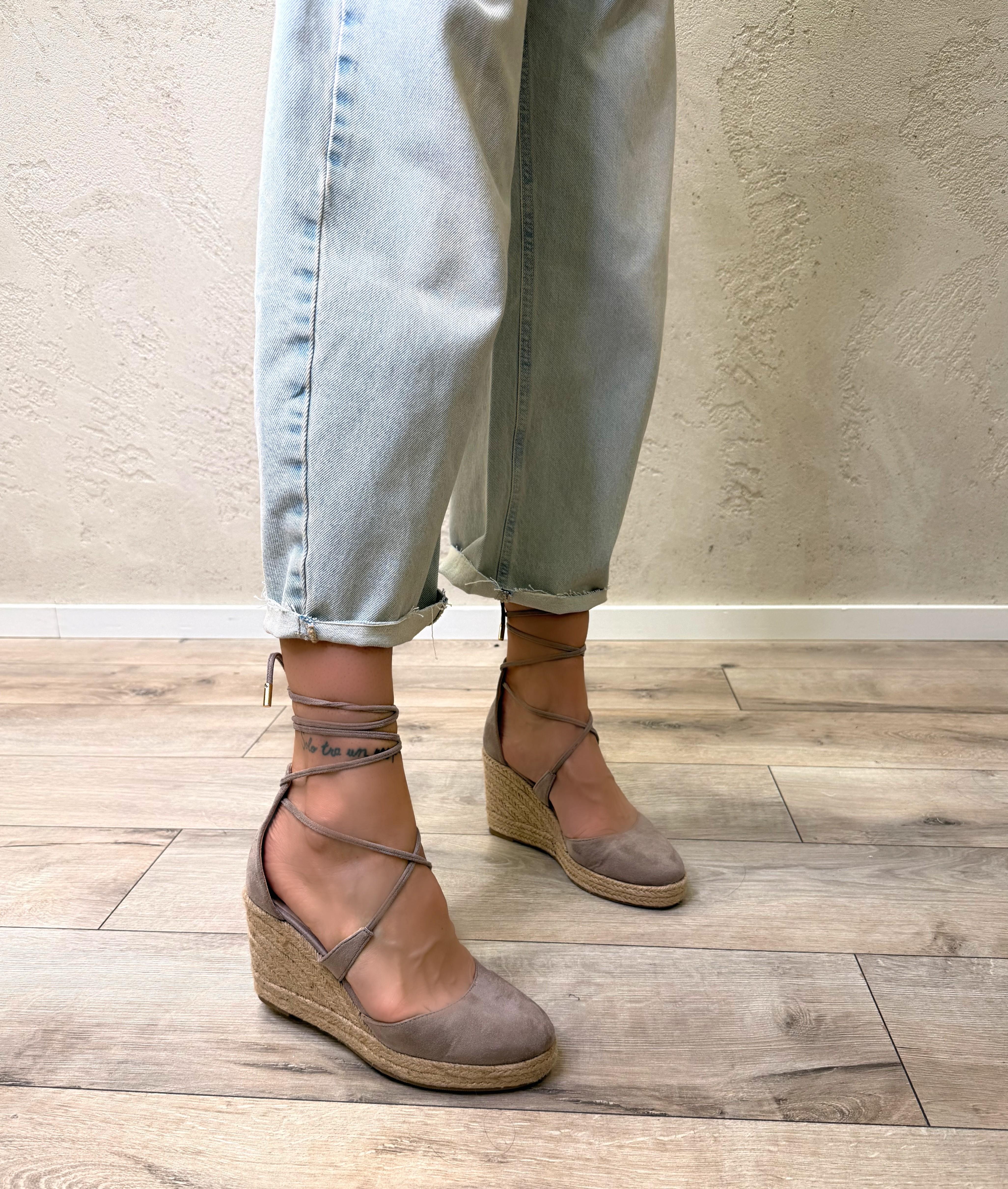 zeppe in pelle con plateau in raffia 14-3714 TAUPE DIVINE FOLLIE