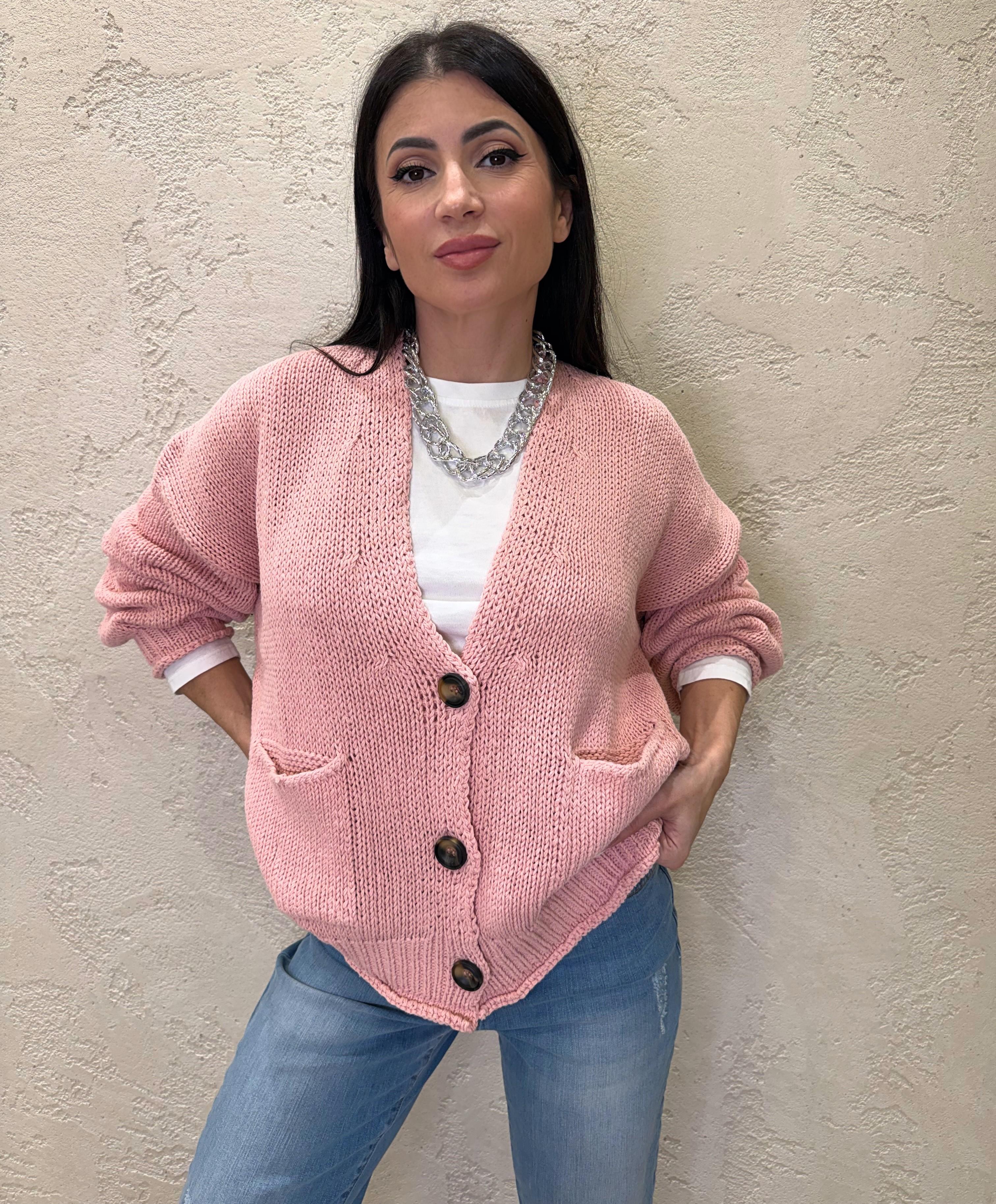cardigan in maglia con bottoni 3AB3015 ROSA VICOLO