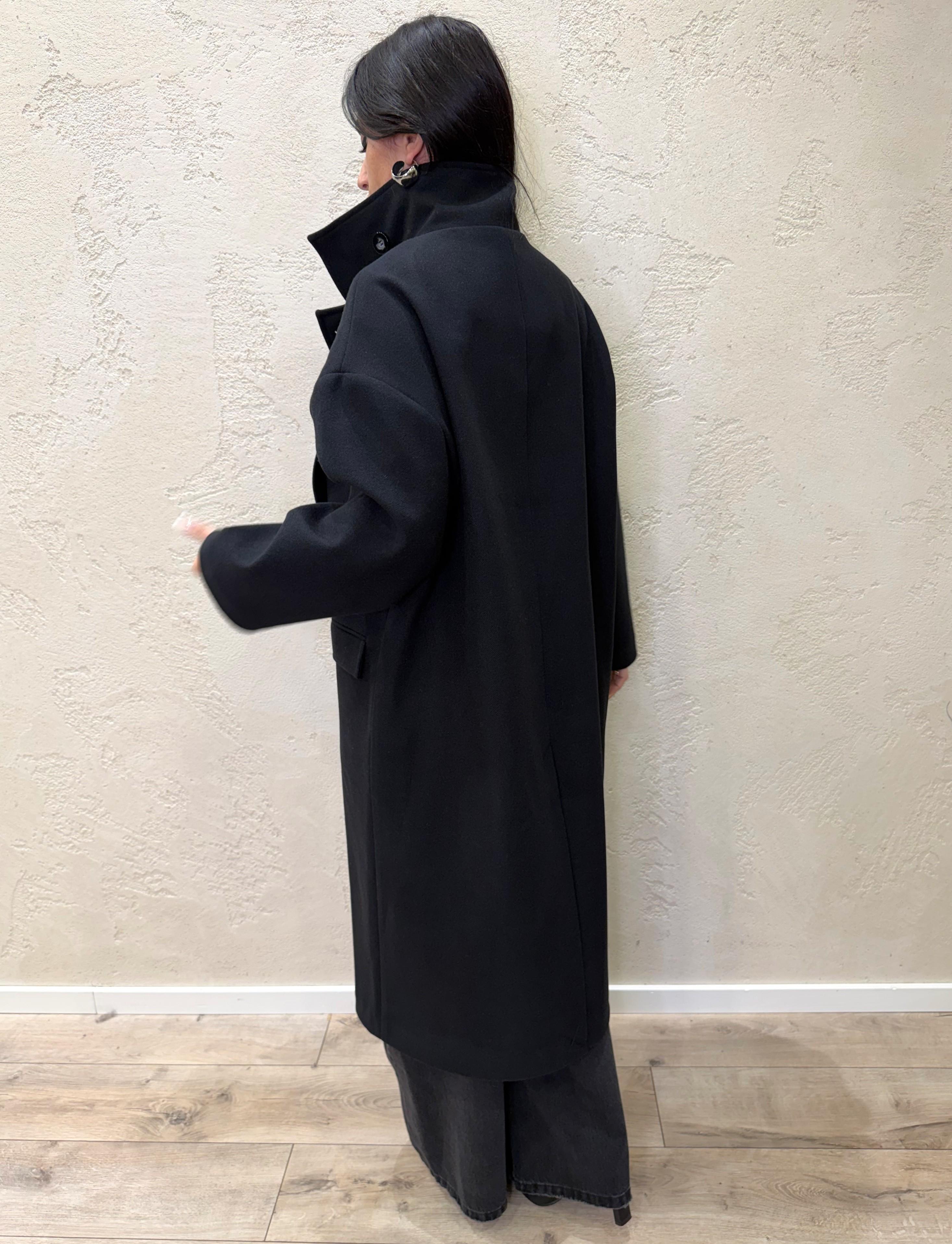 cappotto lungo over misto lana collo alto TF1795 NERO VICOLO