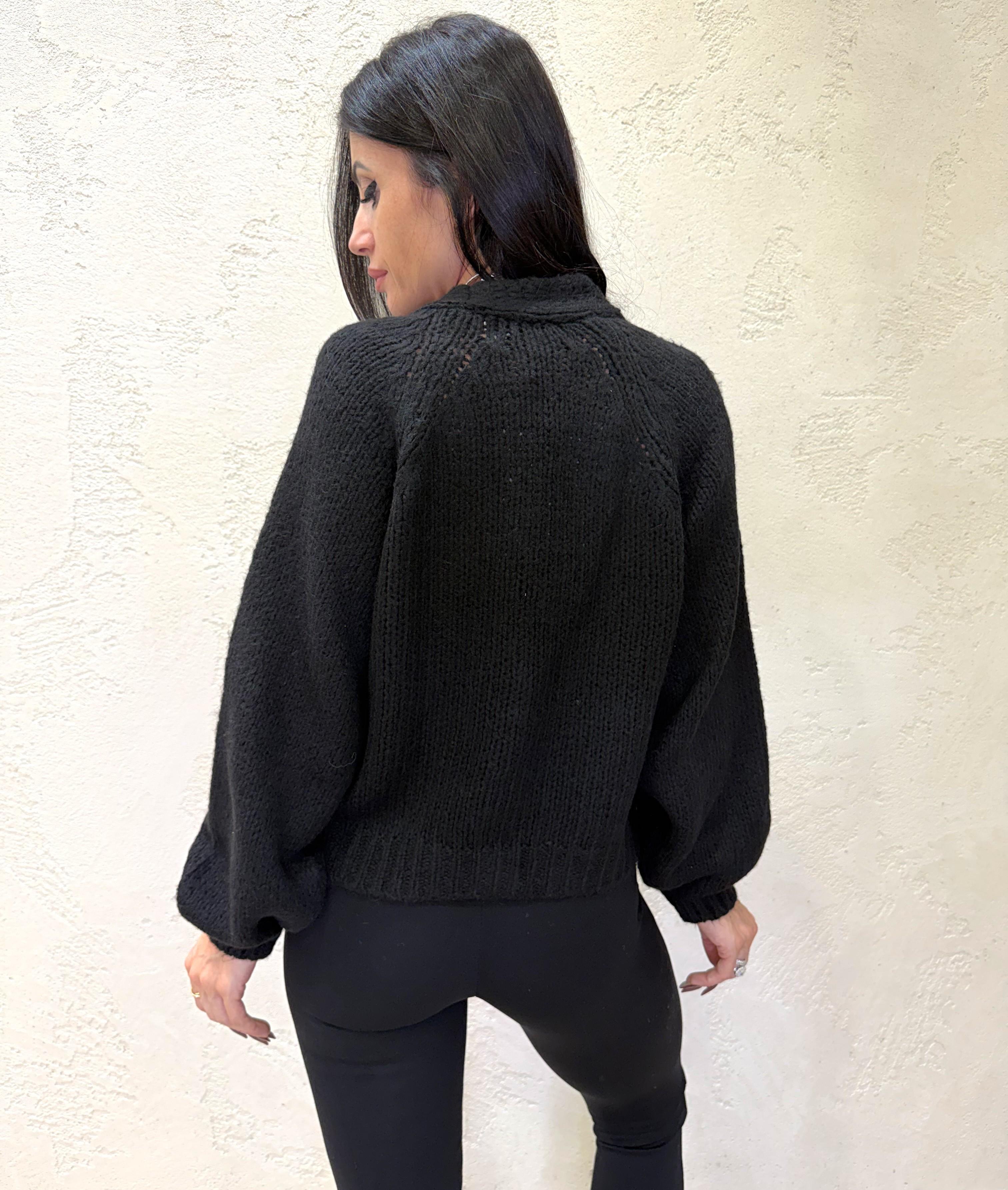 cardigan misto lana con bottone gioiello JIT-P021 NERO HAVEONE