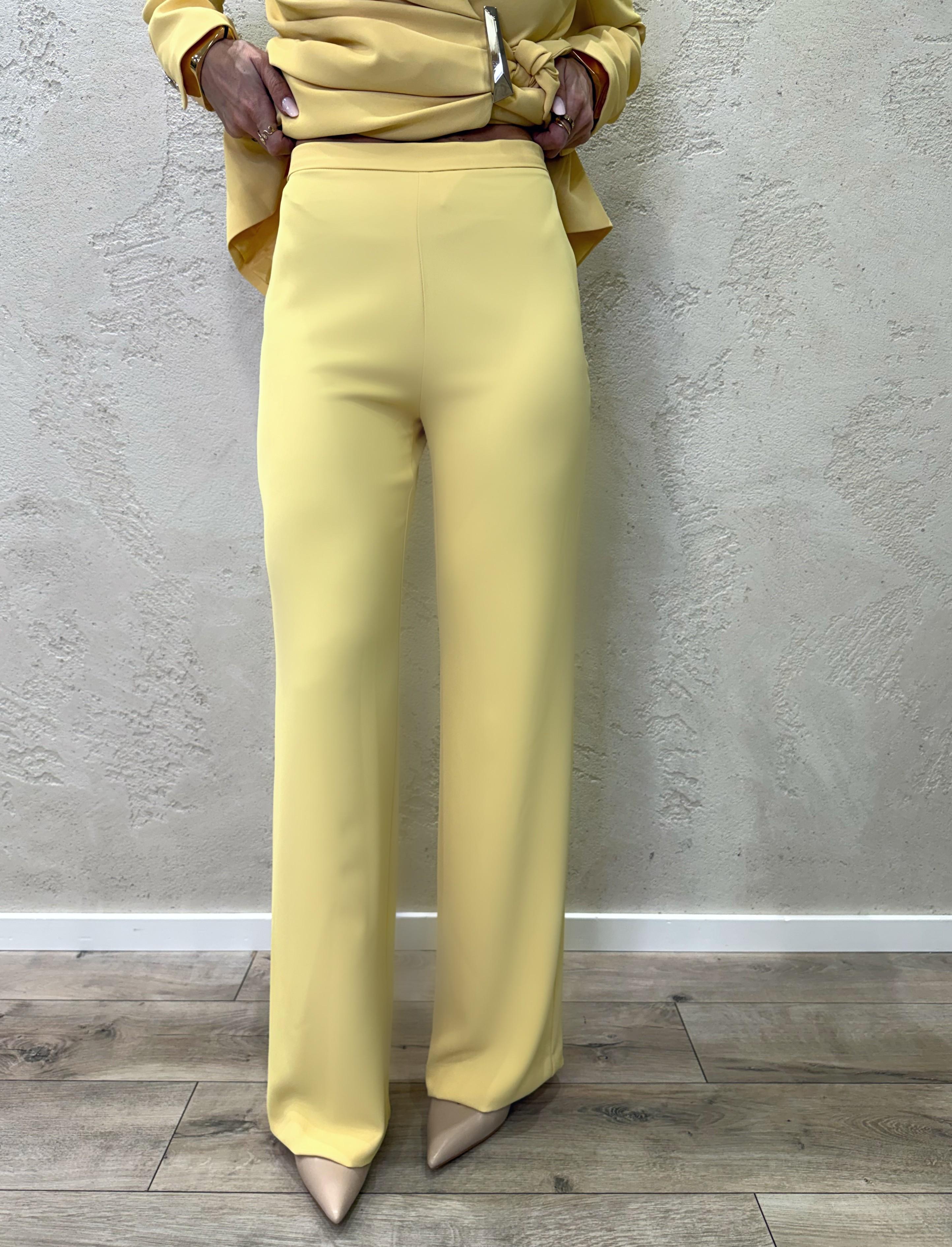 pantalone a palazzo vestibità morbida P9990023V GIALLO IMPERIAL