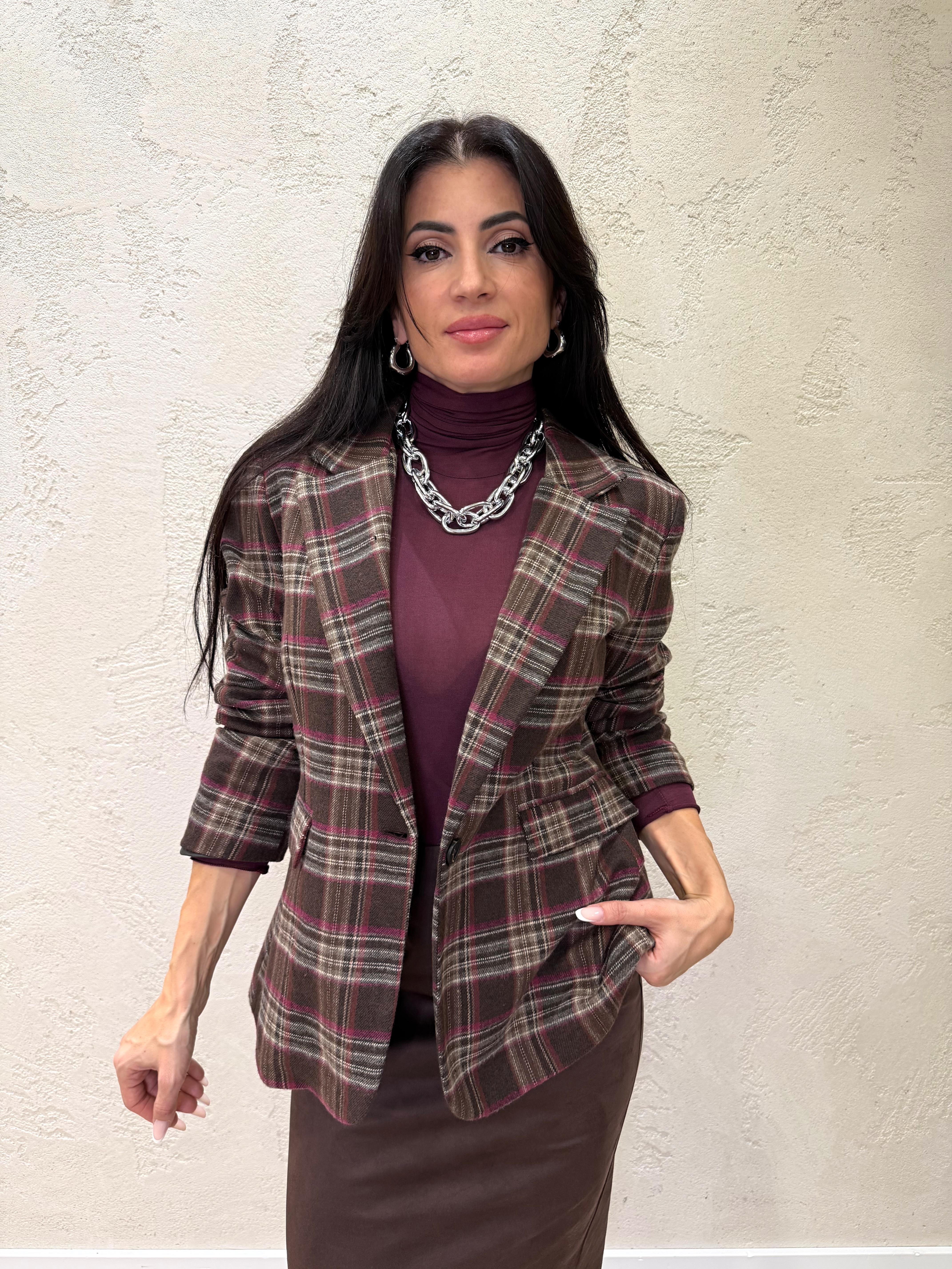 blazer in flanella fantasia check 26B1460 CICLAMINO/MORO TENSIONE IN