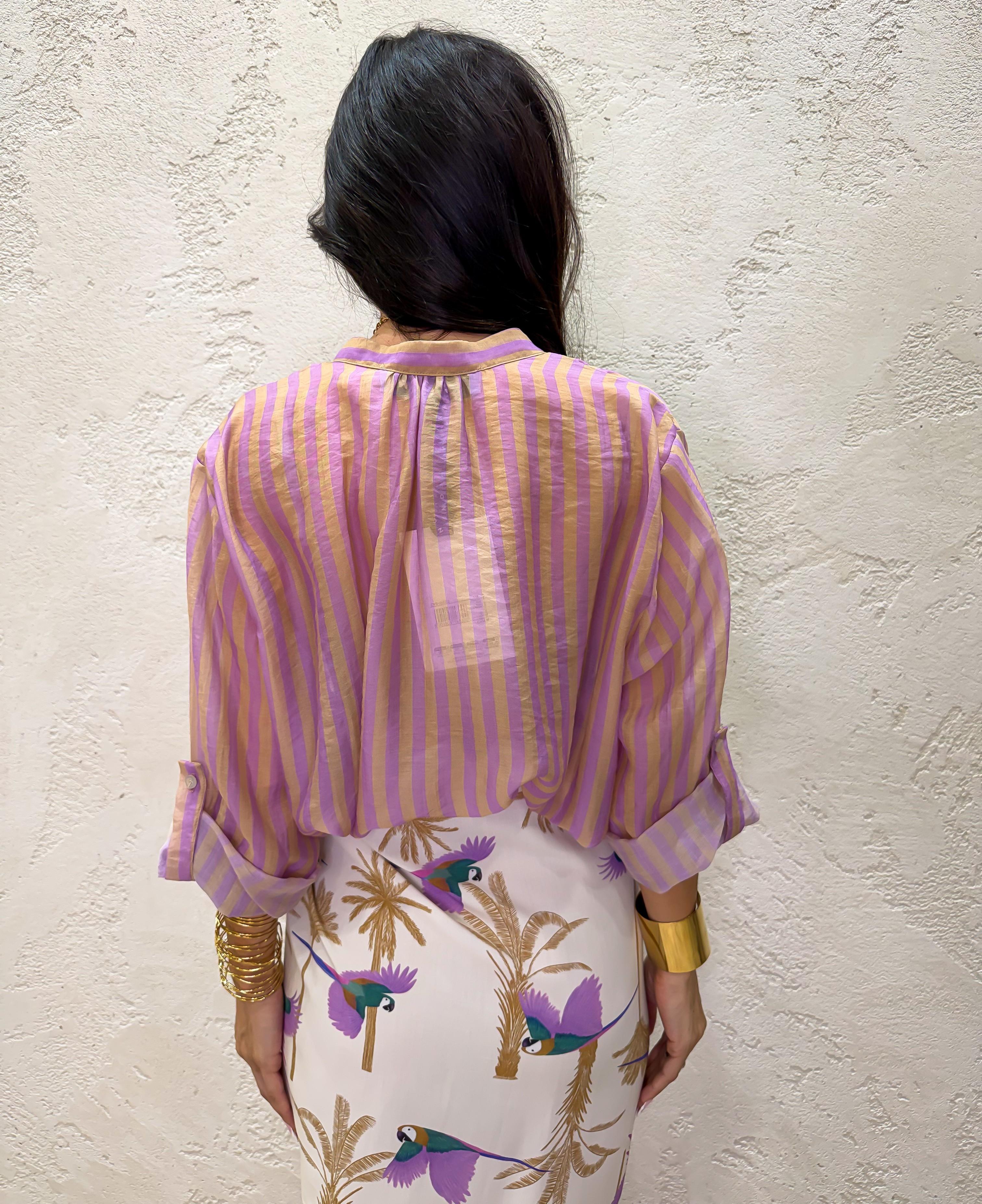 camicia a righe effetto vedo non vedo CVS-Q423 LILLA/BEIGE HAVEONE