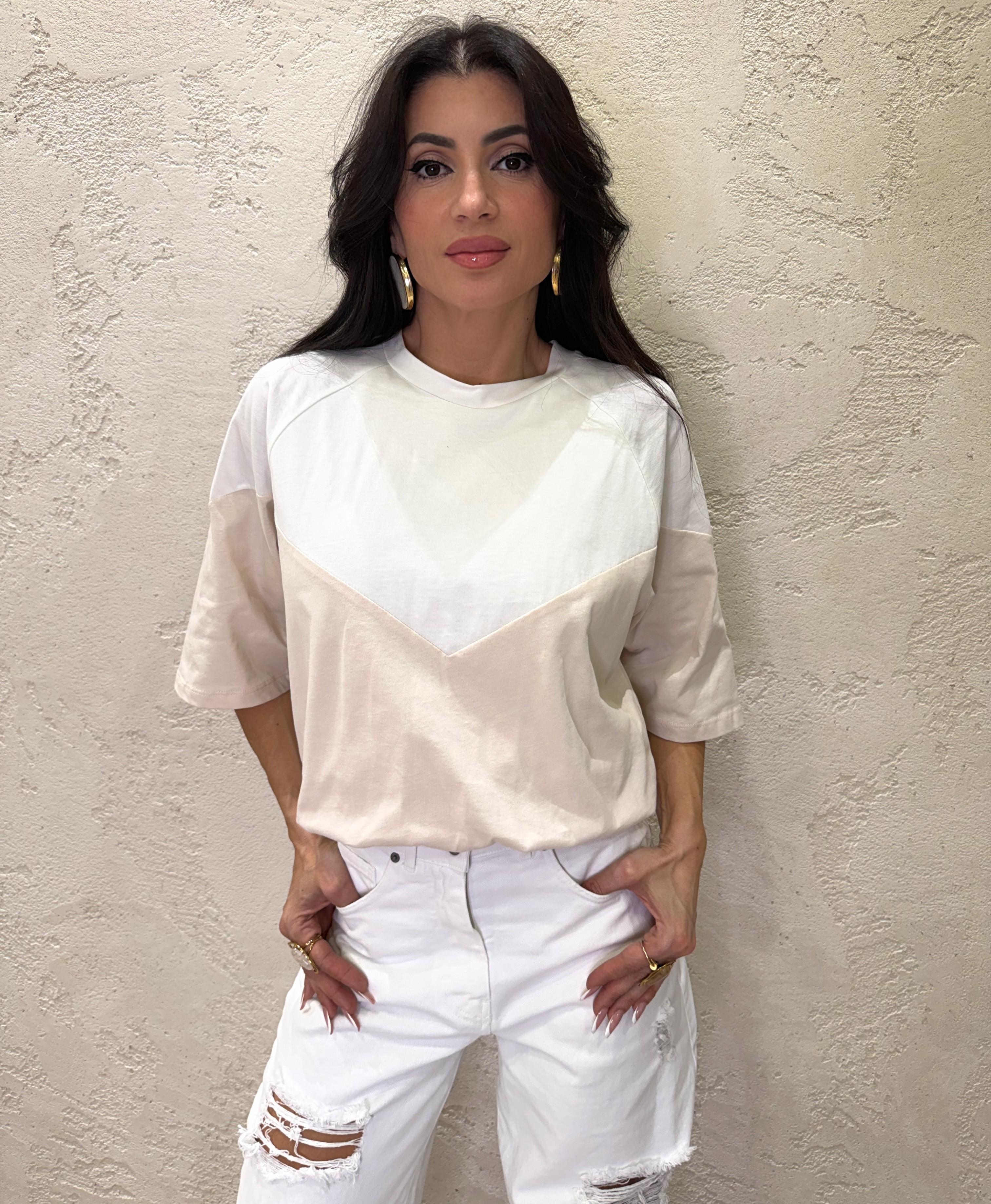 t-shirt doppio colore 3907 PANNA/SABBIA TENSIONE IN