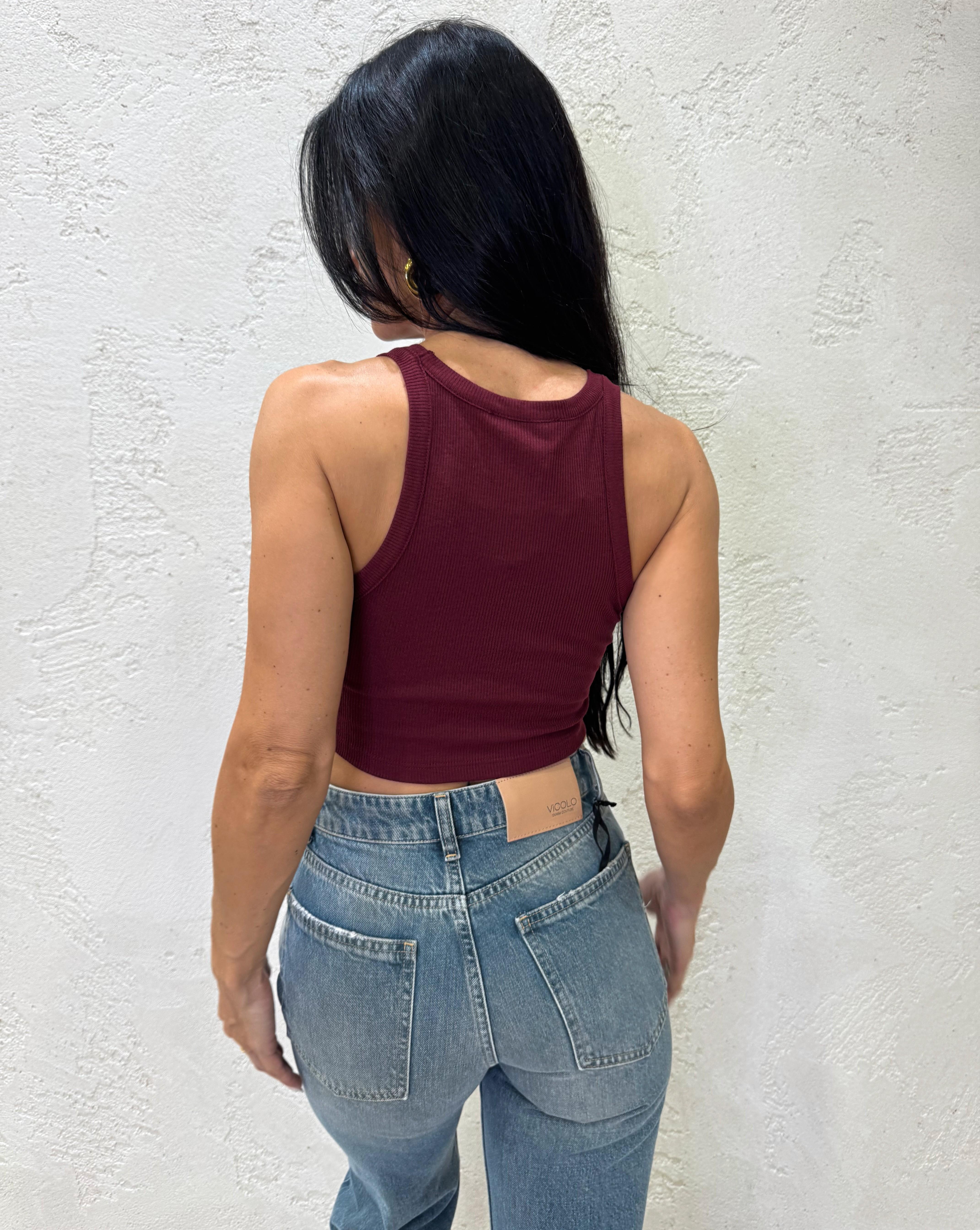 crop top con scollo a vogatore UF0066 BORDEAUX VICOLO