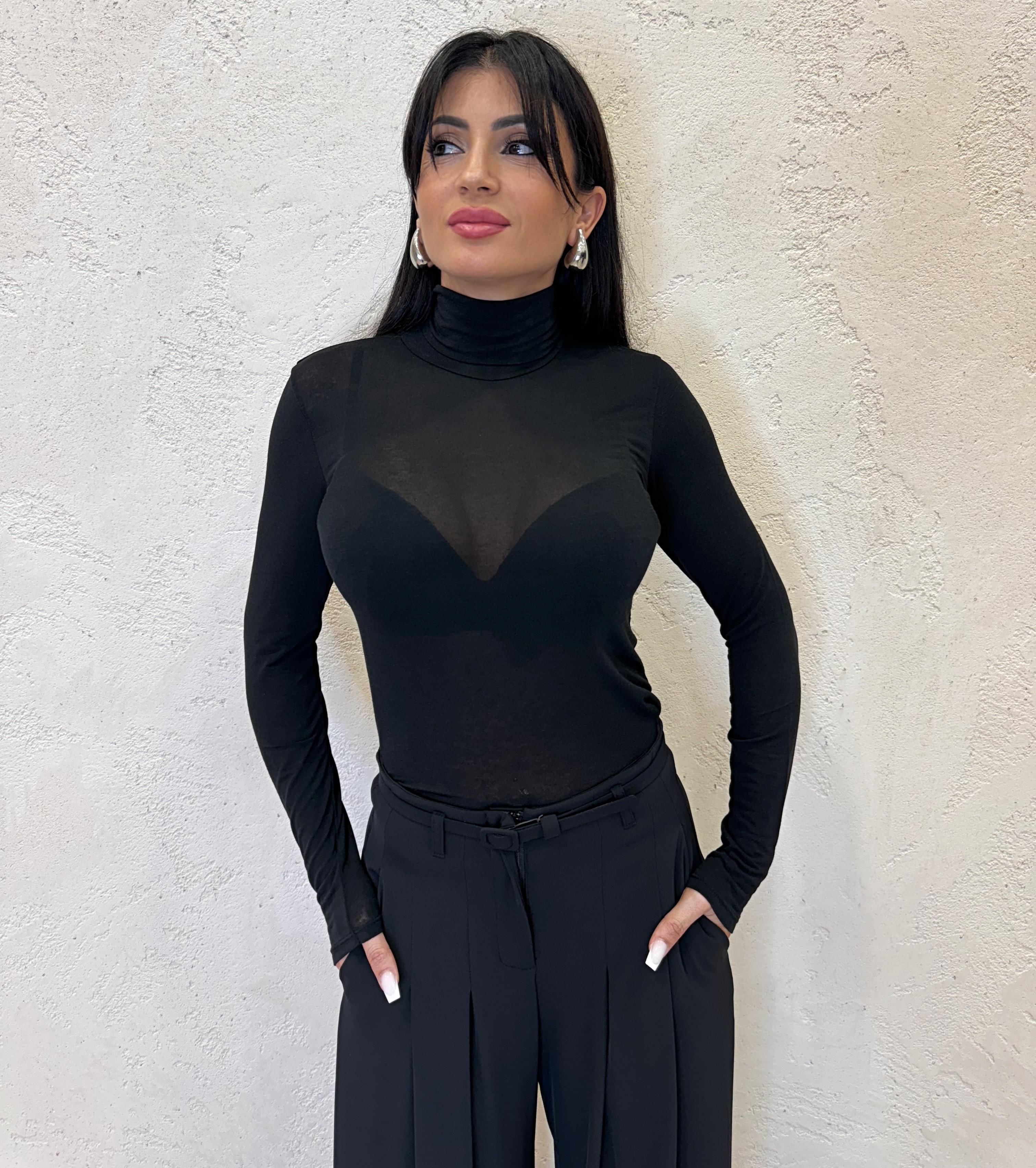 maglia misto cashmere con collo alto B05085 NERO SUSY MIX