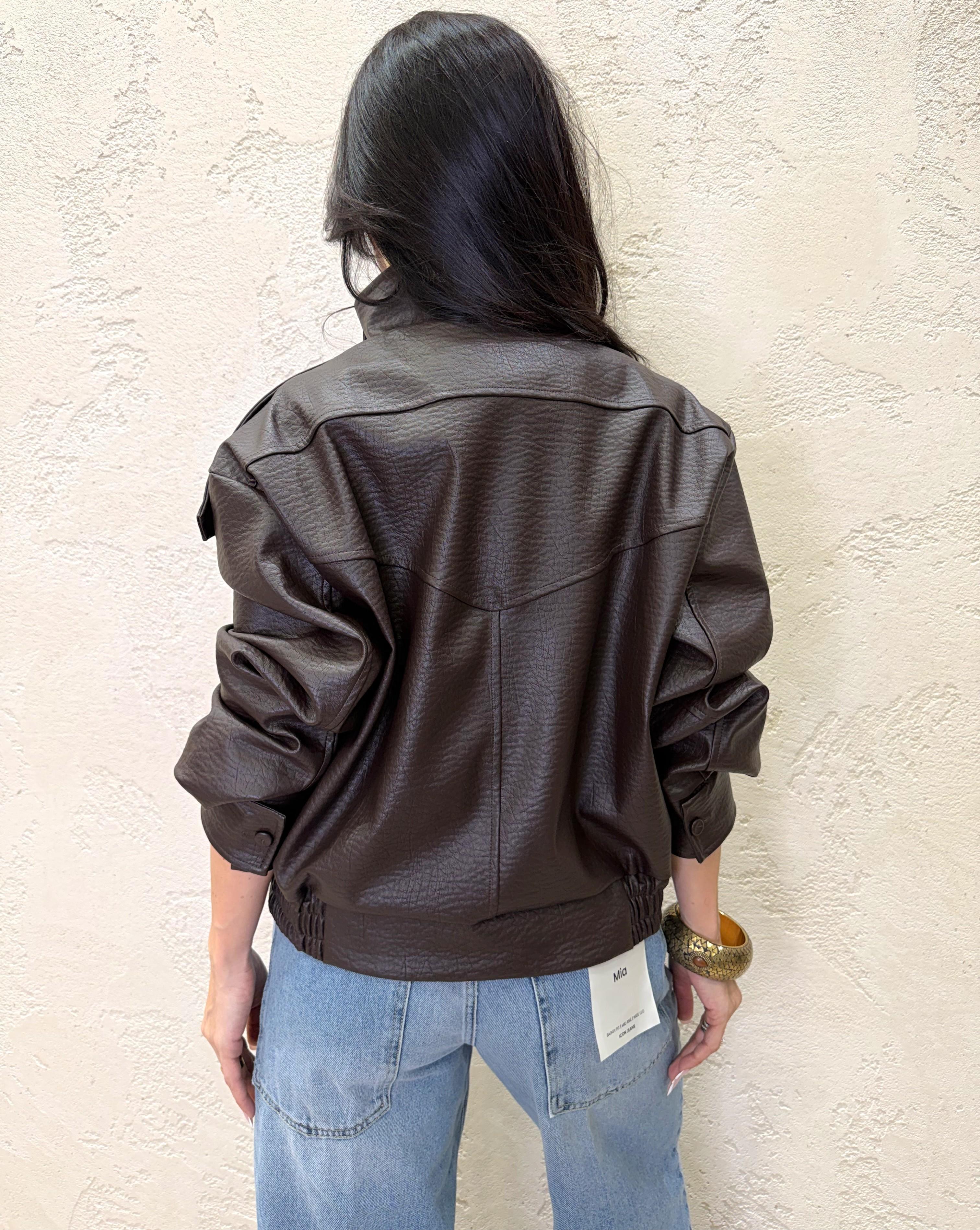 bomber biker in ecopelle martellata TAB1350 MORO VICOLO