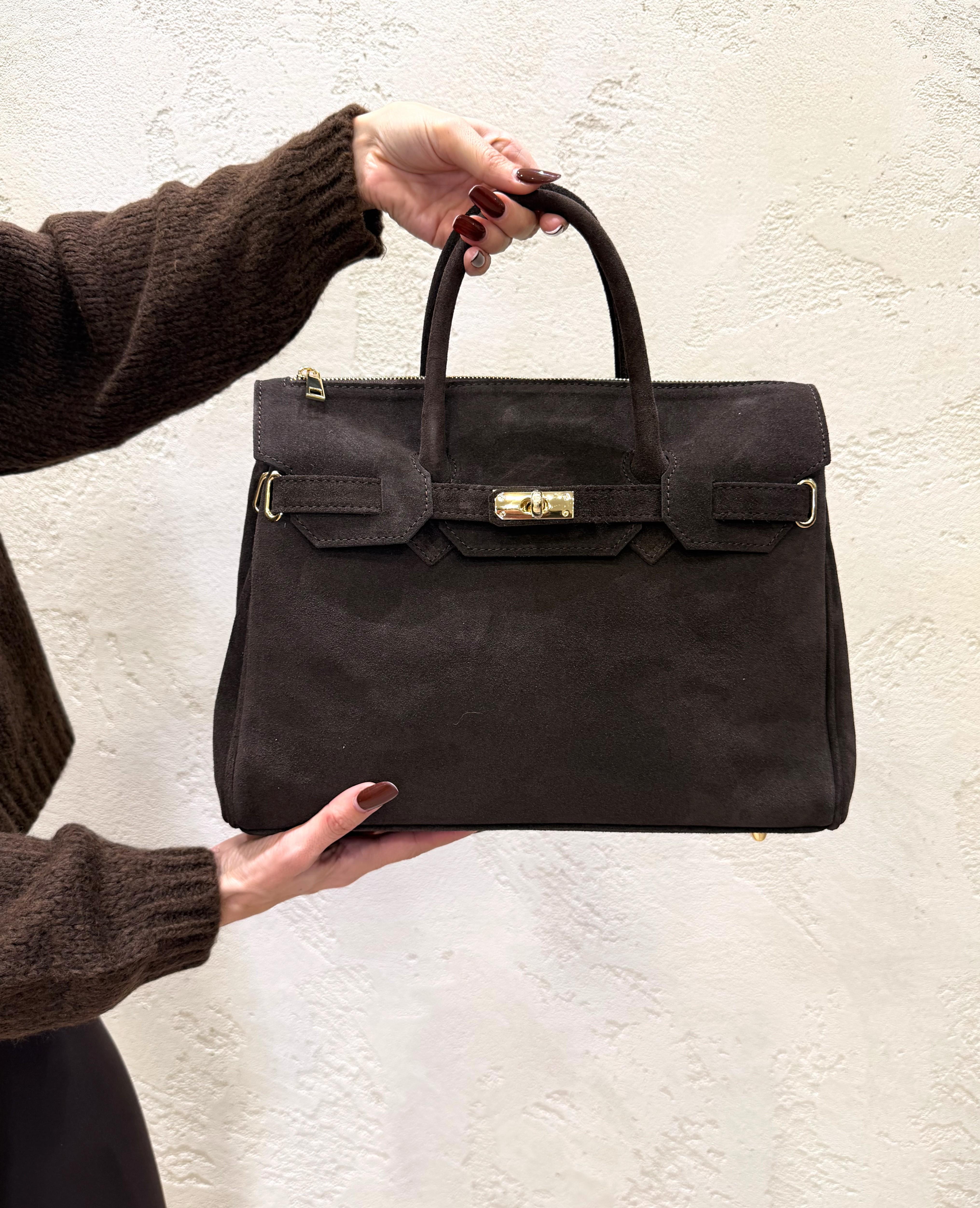 borsa birkin in vera pelle scamosciata BBIRKIN MORO ELEVI