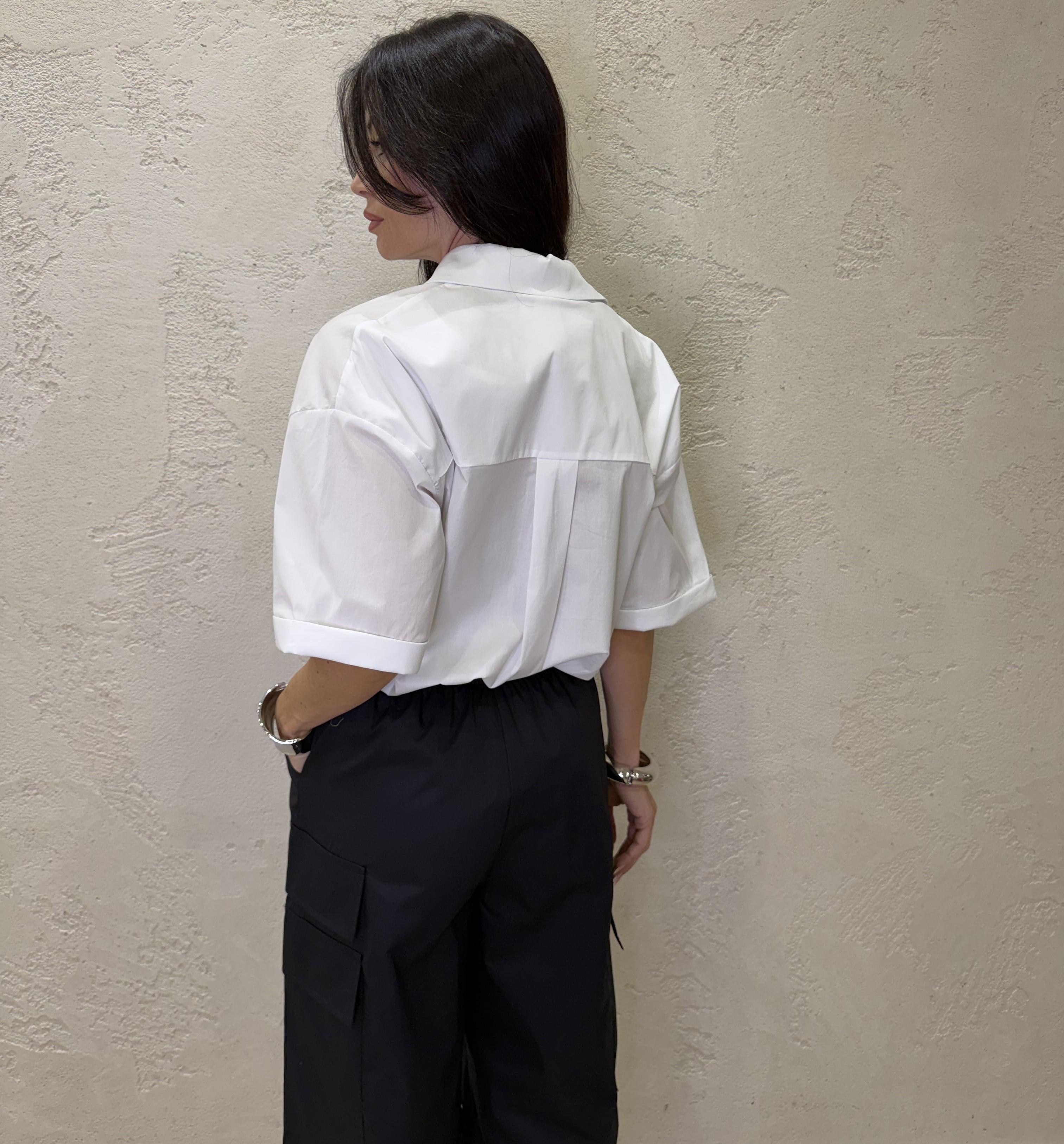 camicia ampia manica corta stampa n°5 26C5004 BIANCO/NERO TENSIONE IN