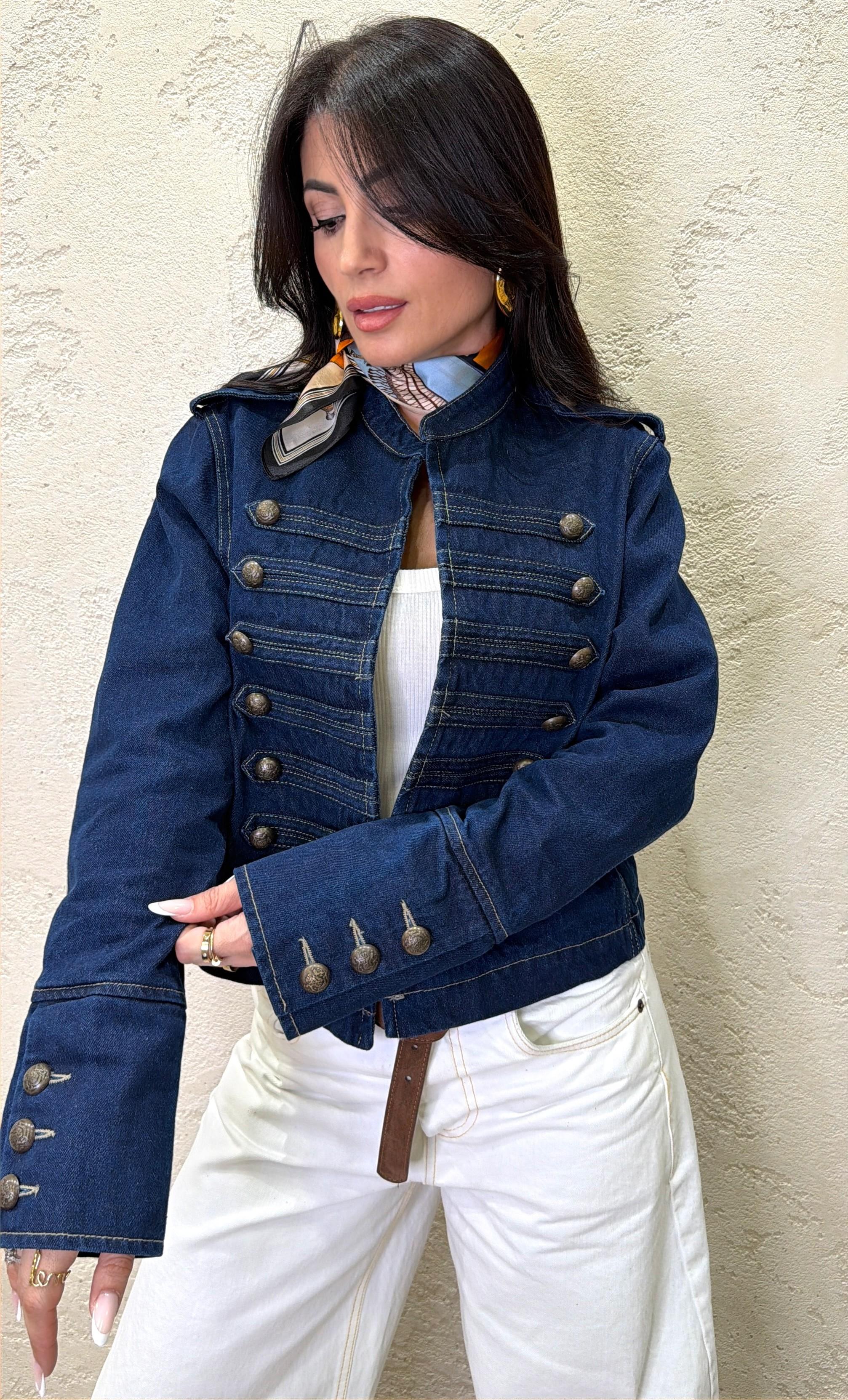giacca napoleone in denim modello a scatoletta 38861 DENIM TENSIONE IN