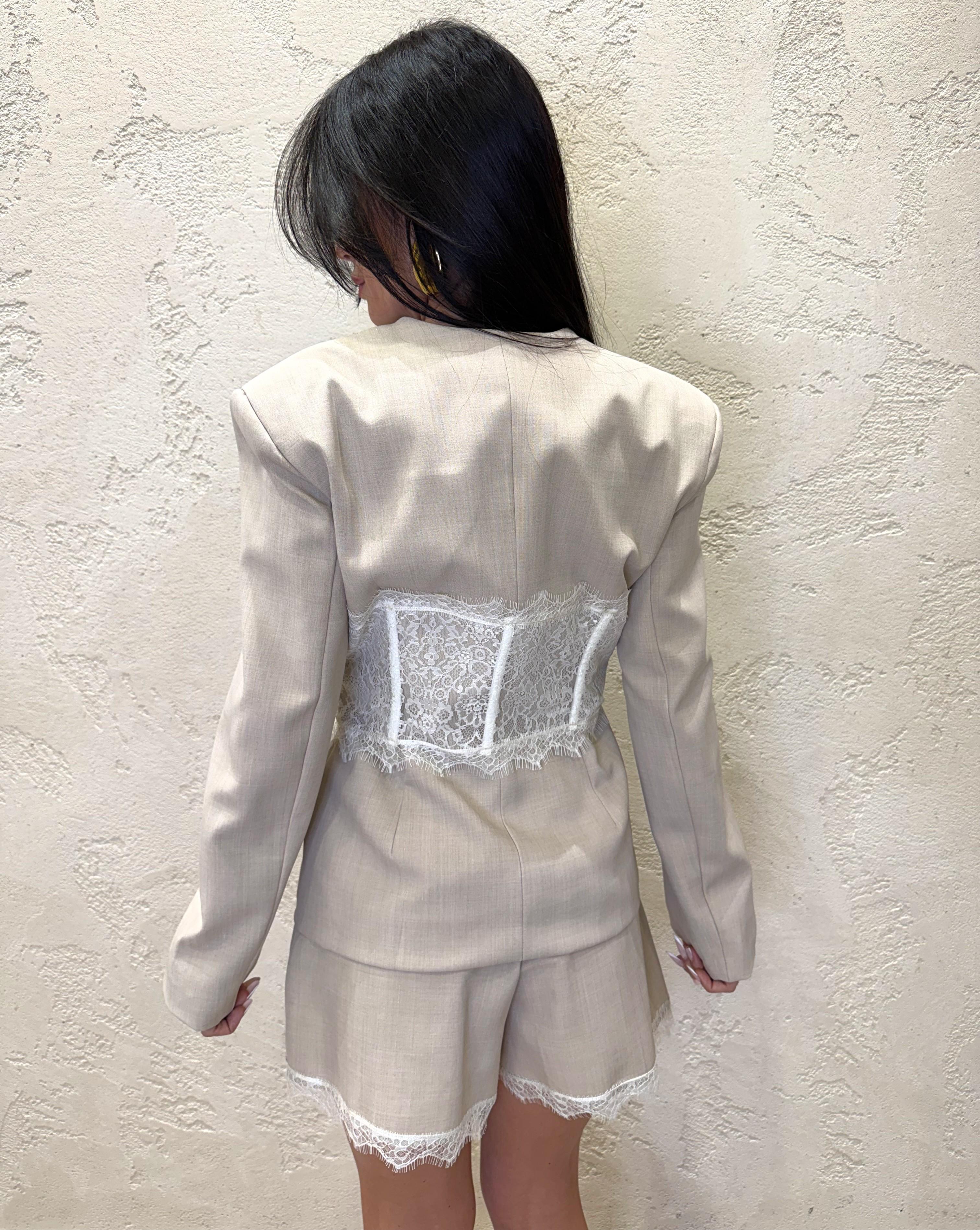 giacca con inserto in pizzo TAB1458 BEIGE VICOLO