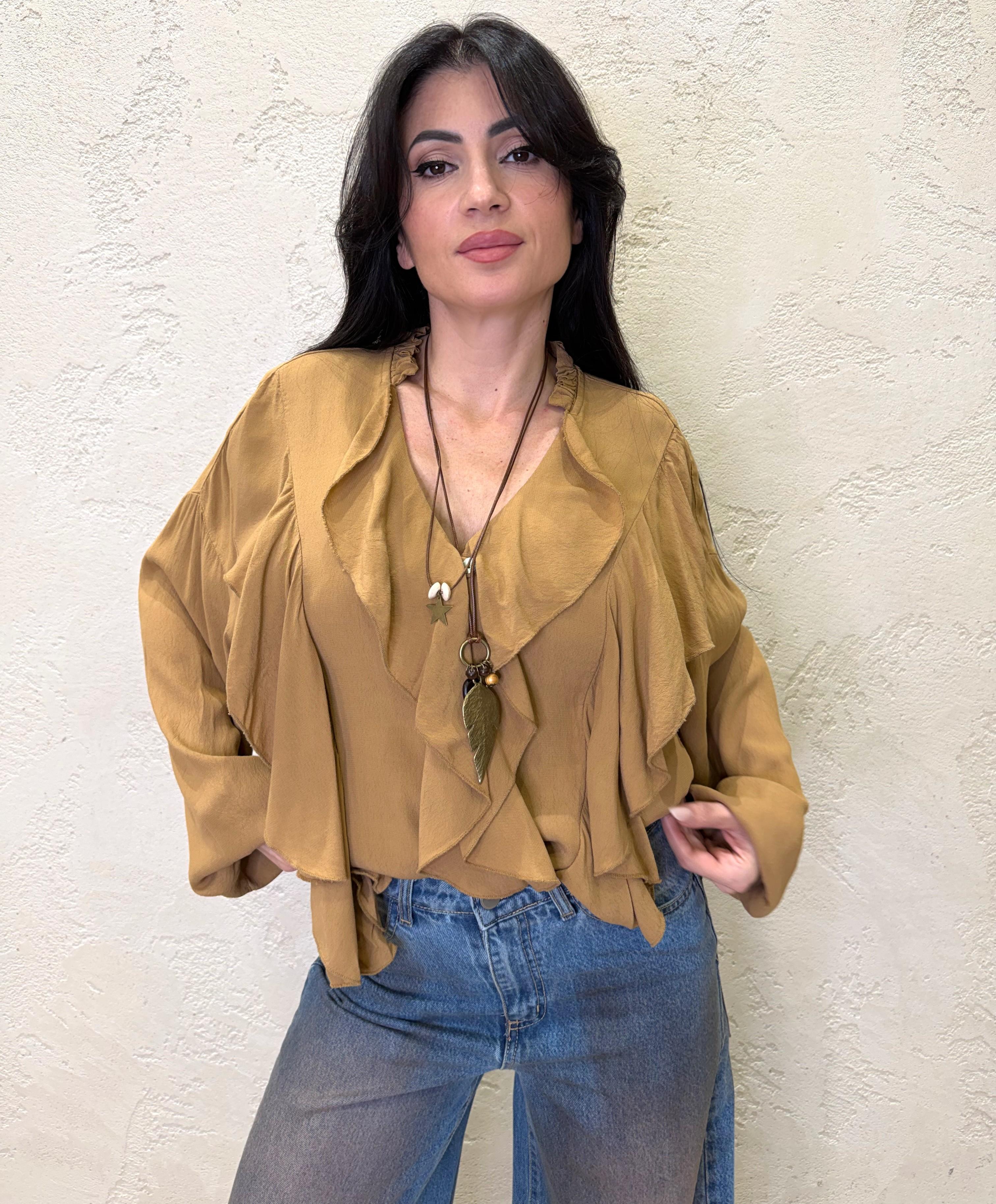 blusa con rouches e collana 26533 CAMMELLO SUSY MIX