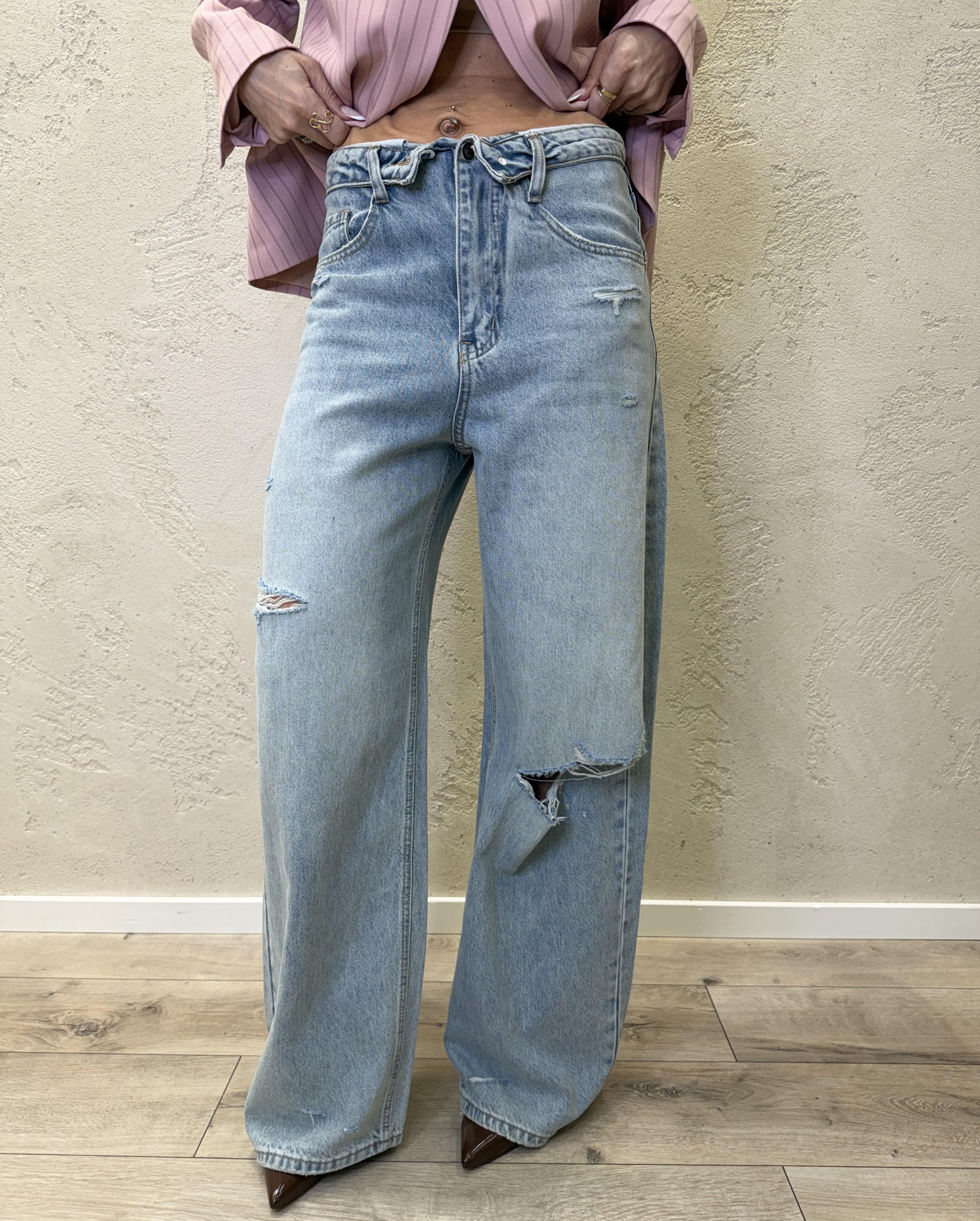jeans a gamba larga con rotture e vita risvoltata F98 JE SUSY MIX