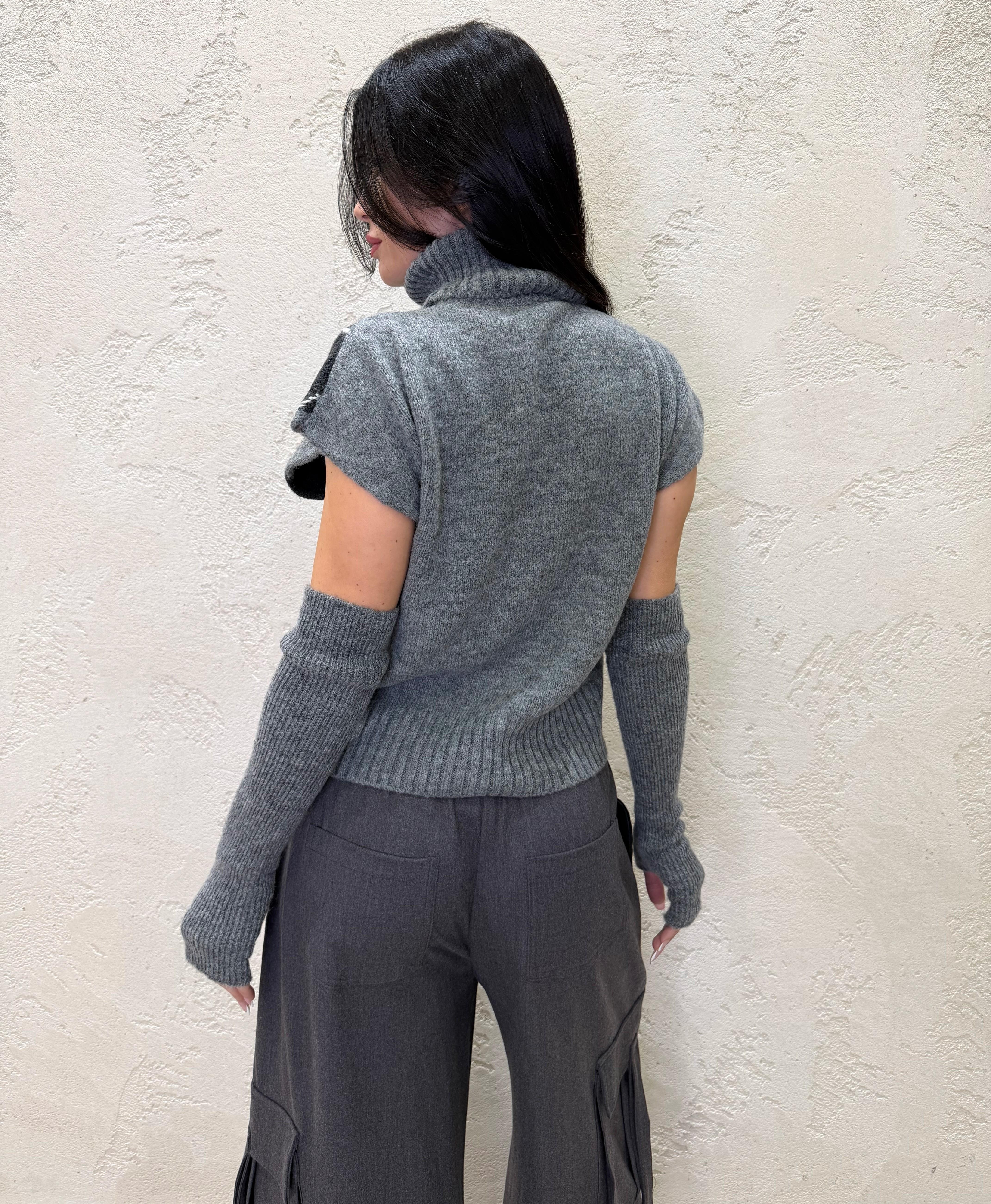 gilet in maglia con manicotti in fantasia rombi W5HMT37A373 GRIGIO TENSIONE IN