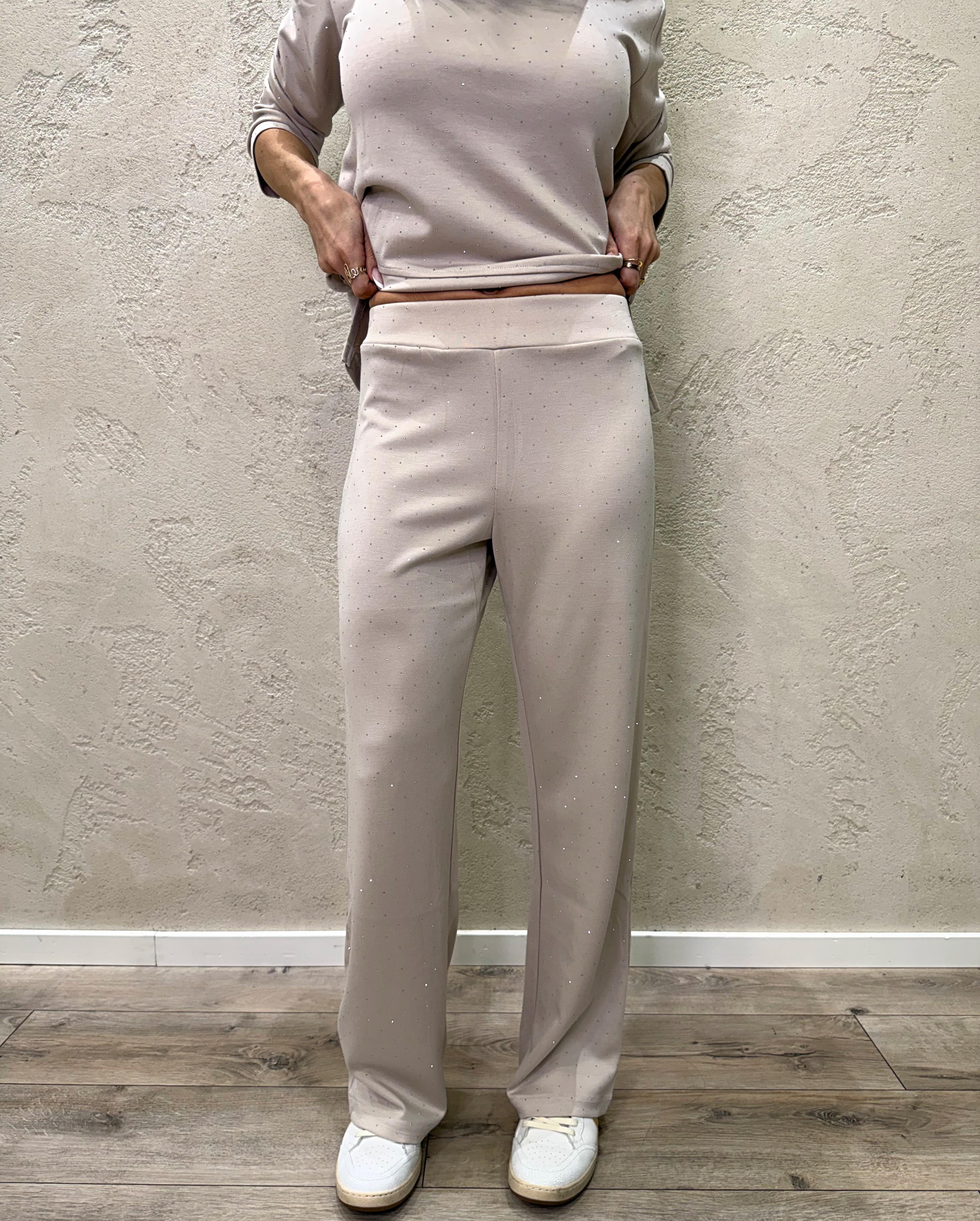 completo coordinato in felpa con strass COMPLETRASS BEIGE ELEVI