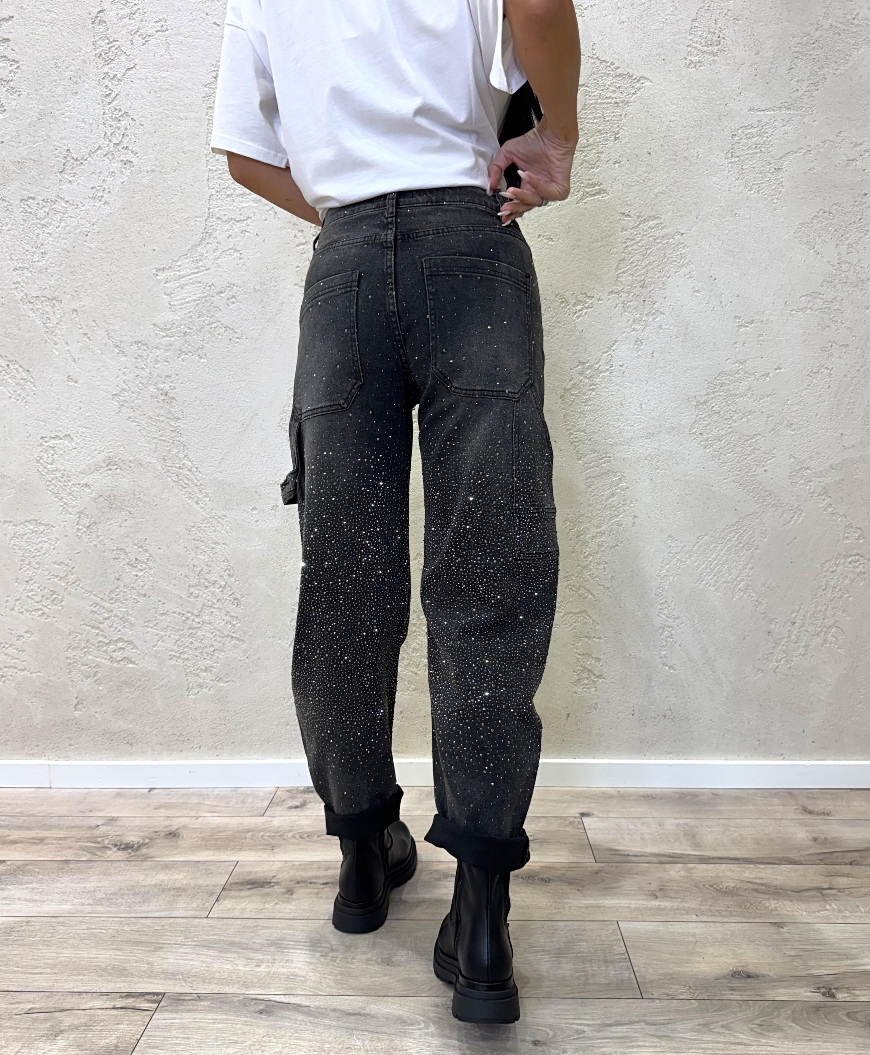jeans baloon fit modello work con strass JNWORKSTRASS NERO ELEVI