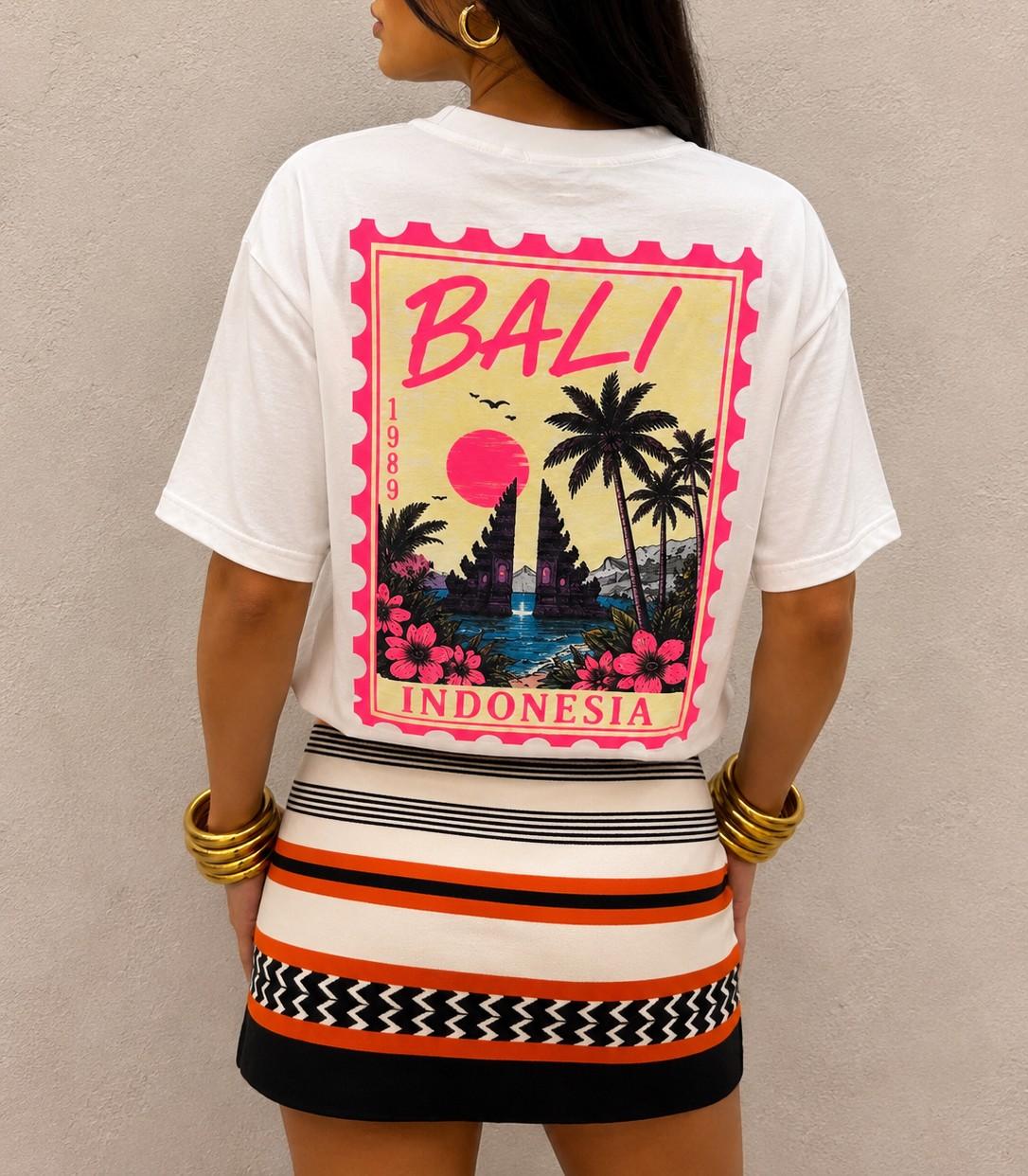 t-shirt over stampa francobollo bali TDY-Q233 LATTE HAVEONE