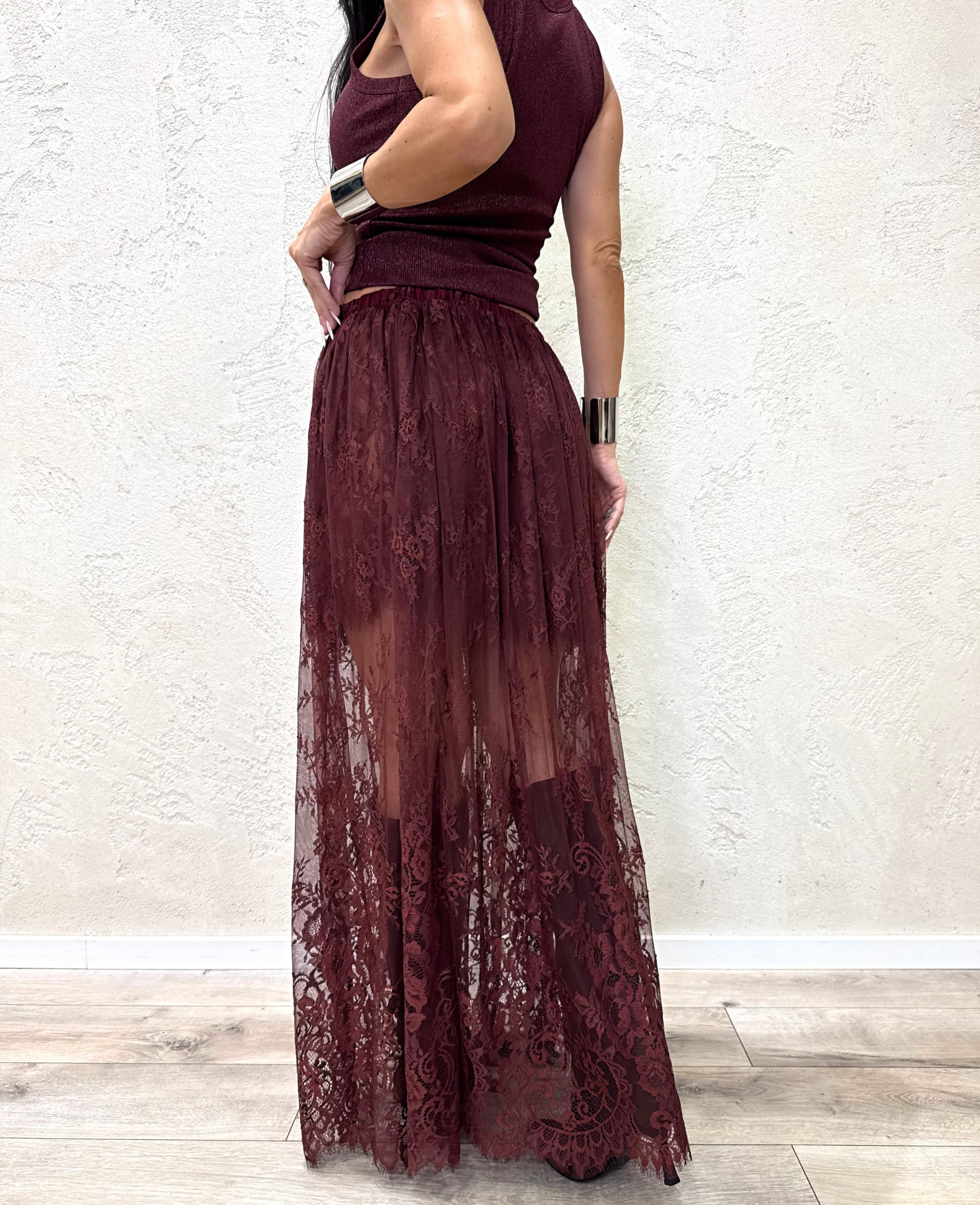 gonna lunga in pizzo TF0573 BORDEAUX VICOLO