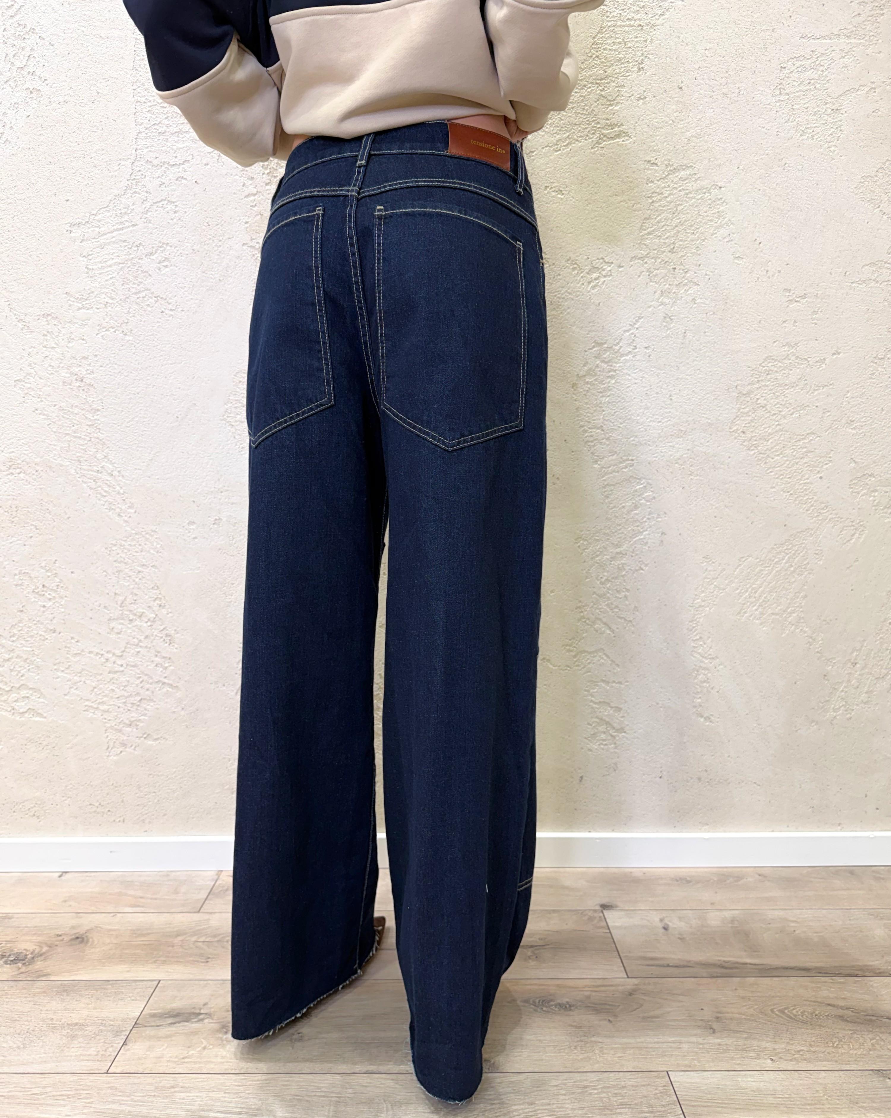 jeans modello giusi wide leg in tela ferma stile western GIUSI-WEST-730 DENIM BLU TENSIONE IN