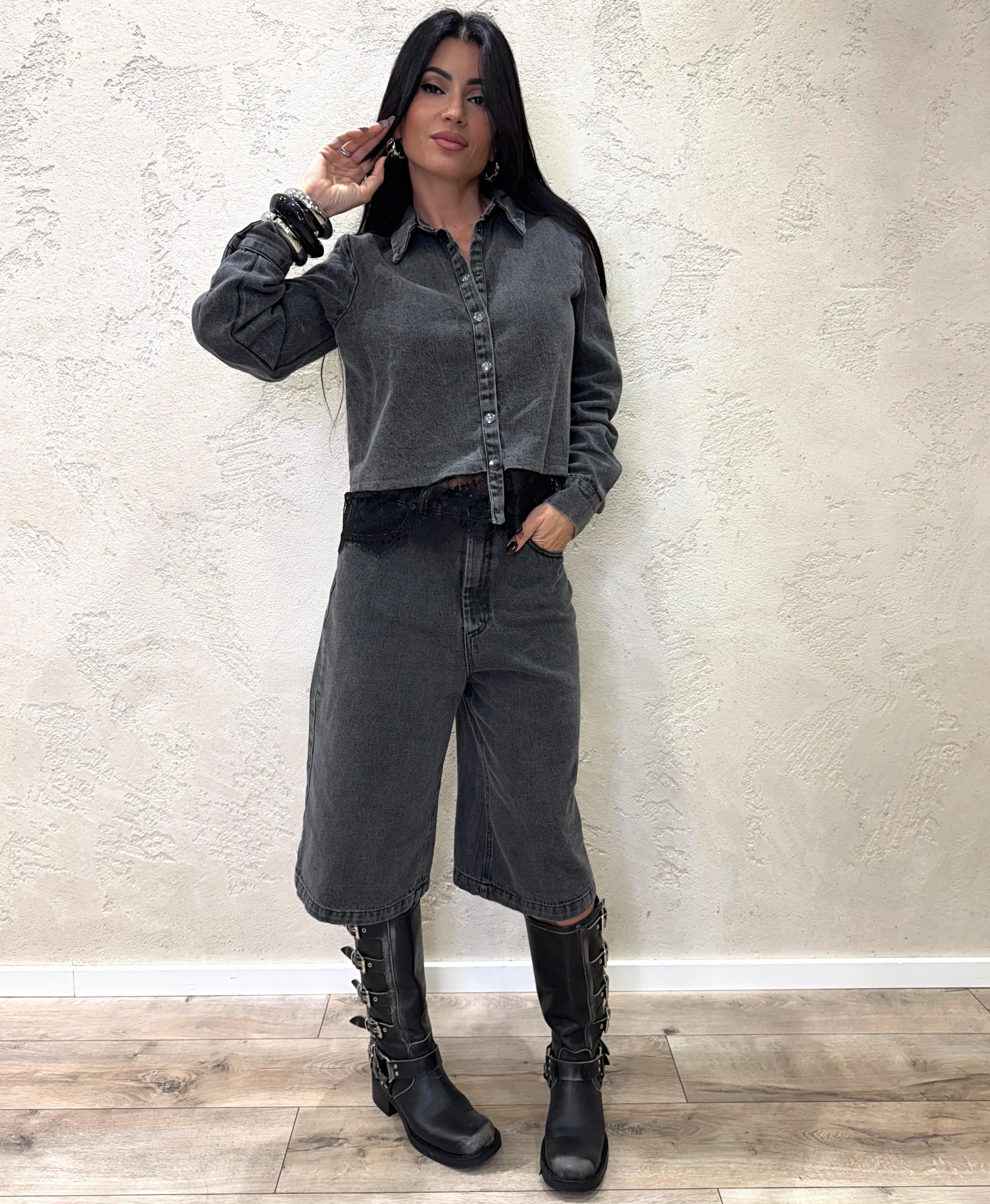 camicia in jeans con inserto in pizzo W25C655 ANTRACITE TENSIONE IN