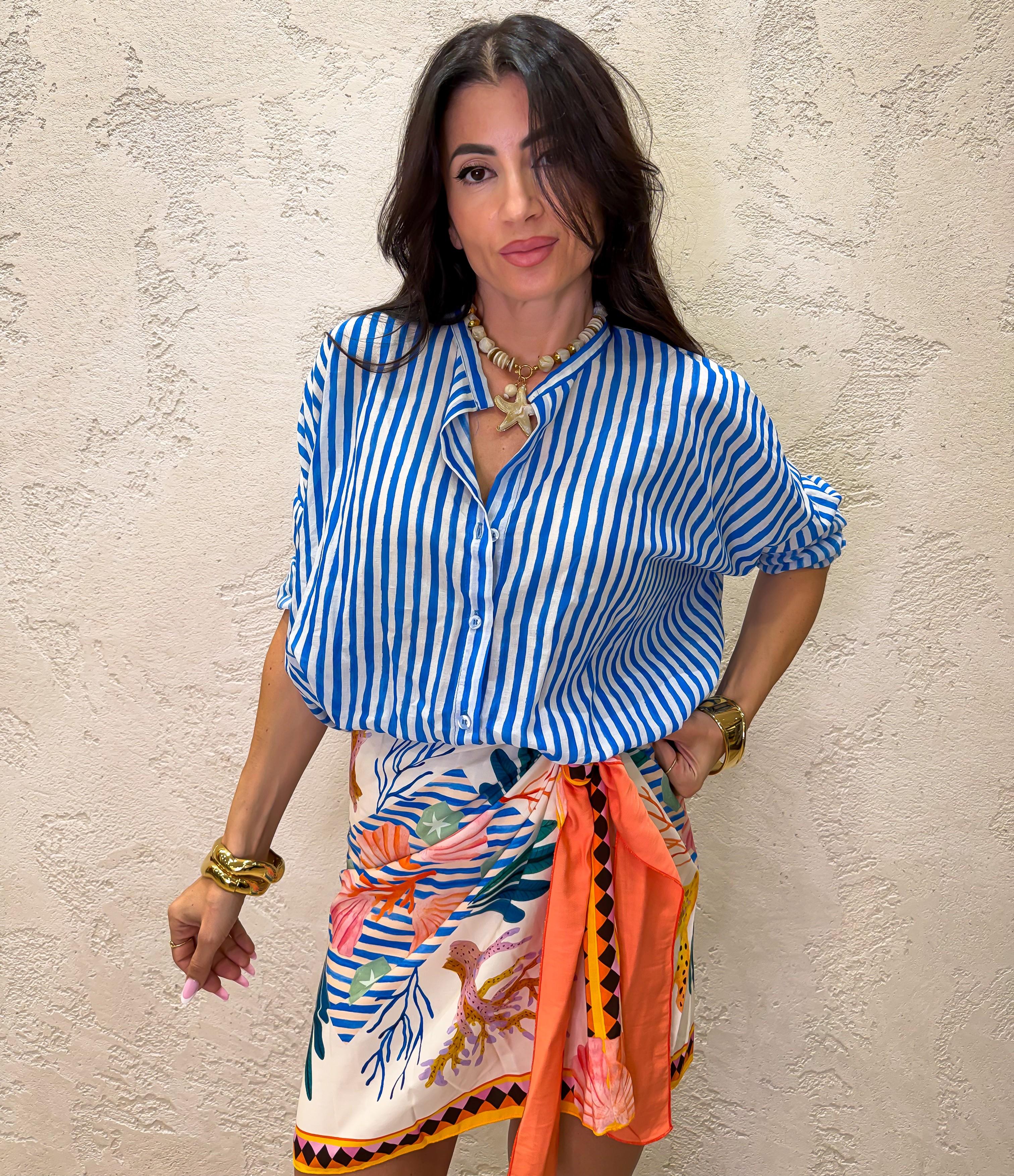 camicia in mussola a righe PE260374 BLUELETTRICO/BIANCO TENSIONE IN