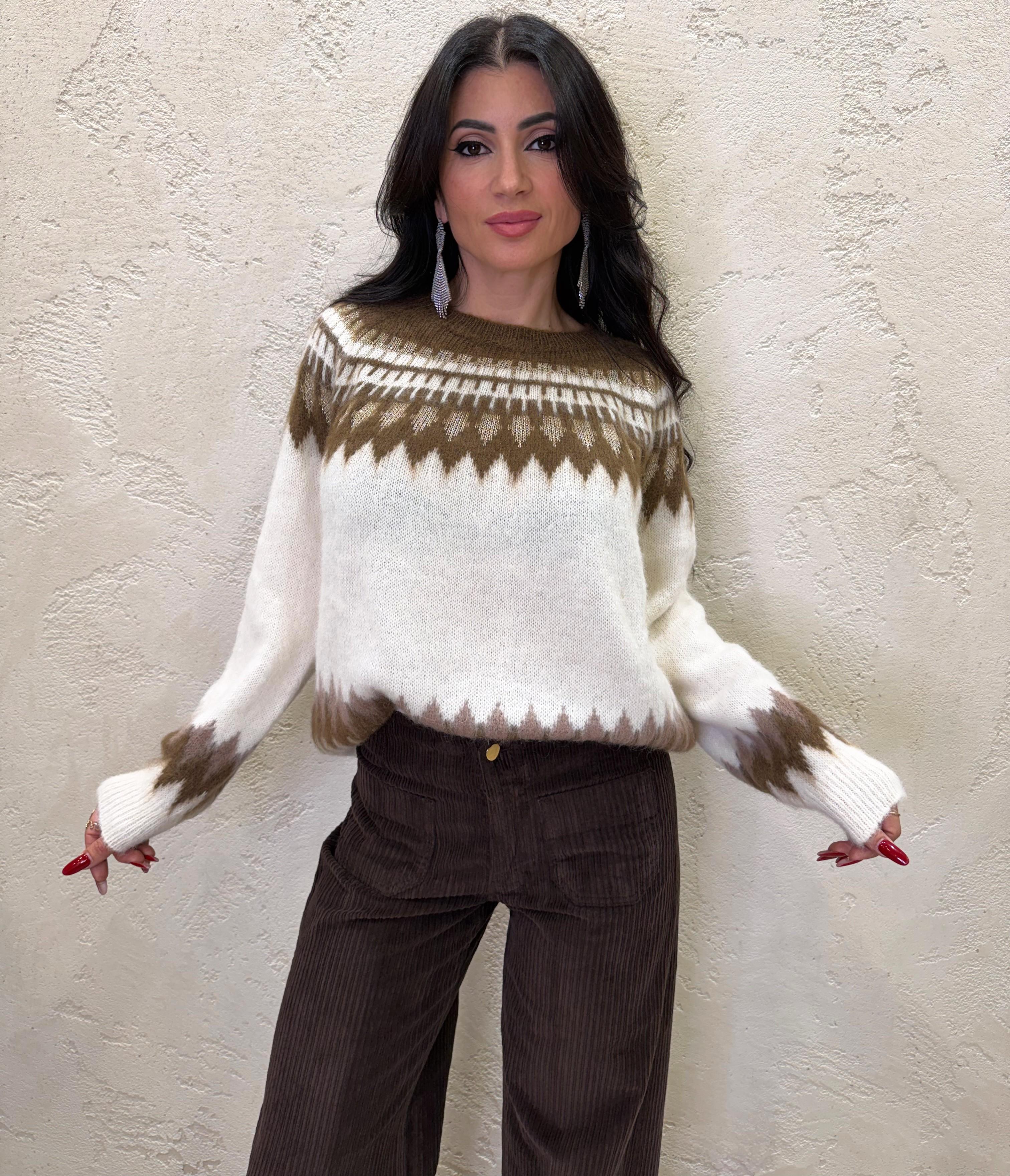 pull misto mohair jacquard D82154 PANNA/MORO MOTEL