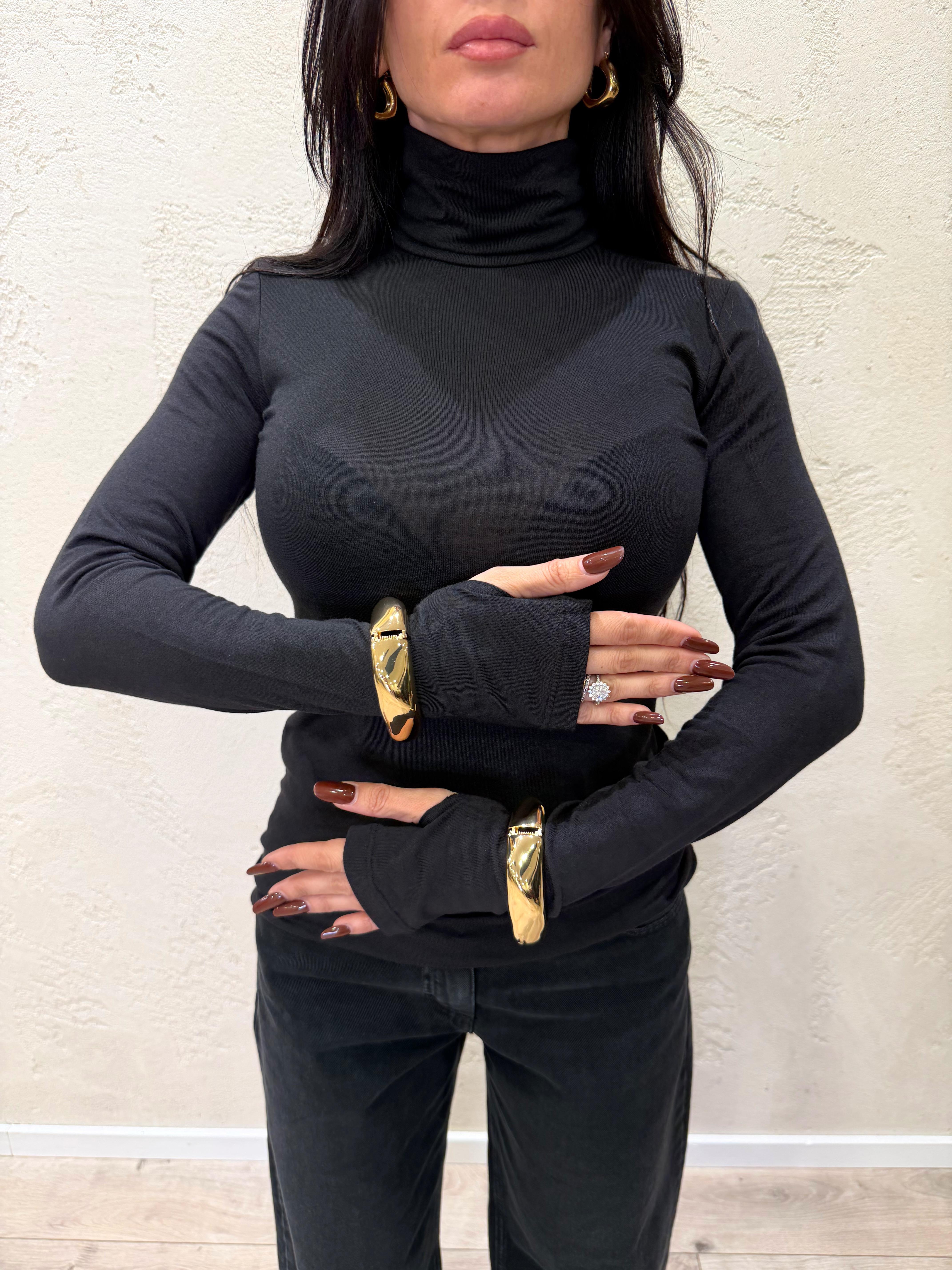 dolcevita in misto lana con manicotti UF0201 NERO VICOLO