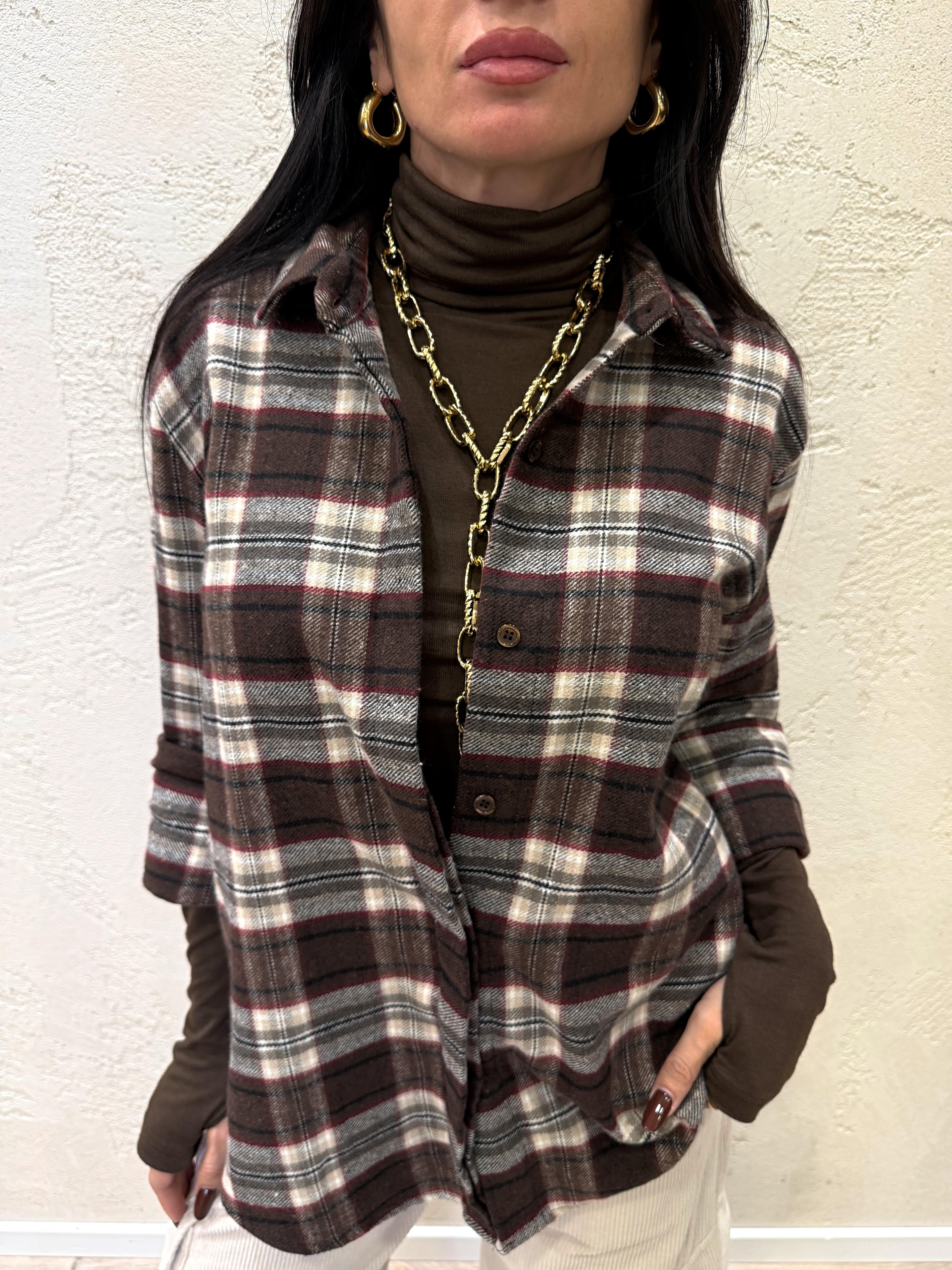 camicia check in flanella CJK-P136 MORO/BORDEAUX HAVEONE