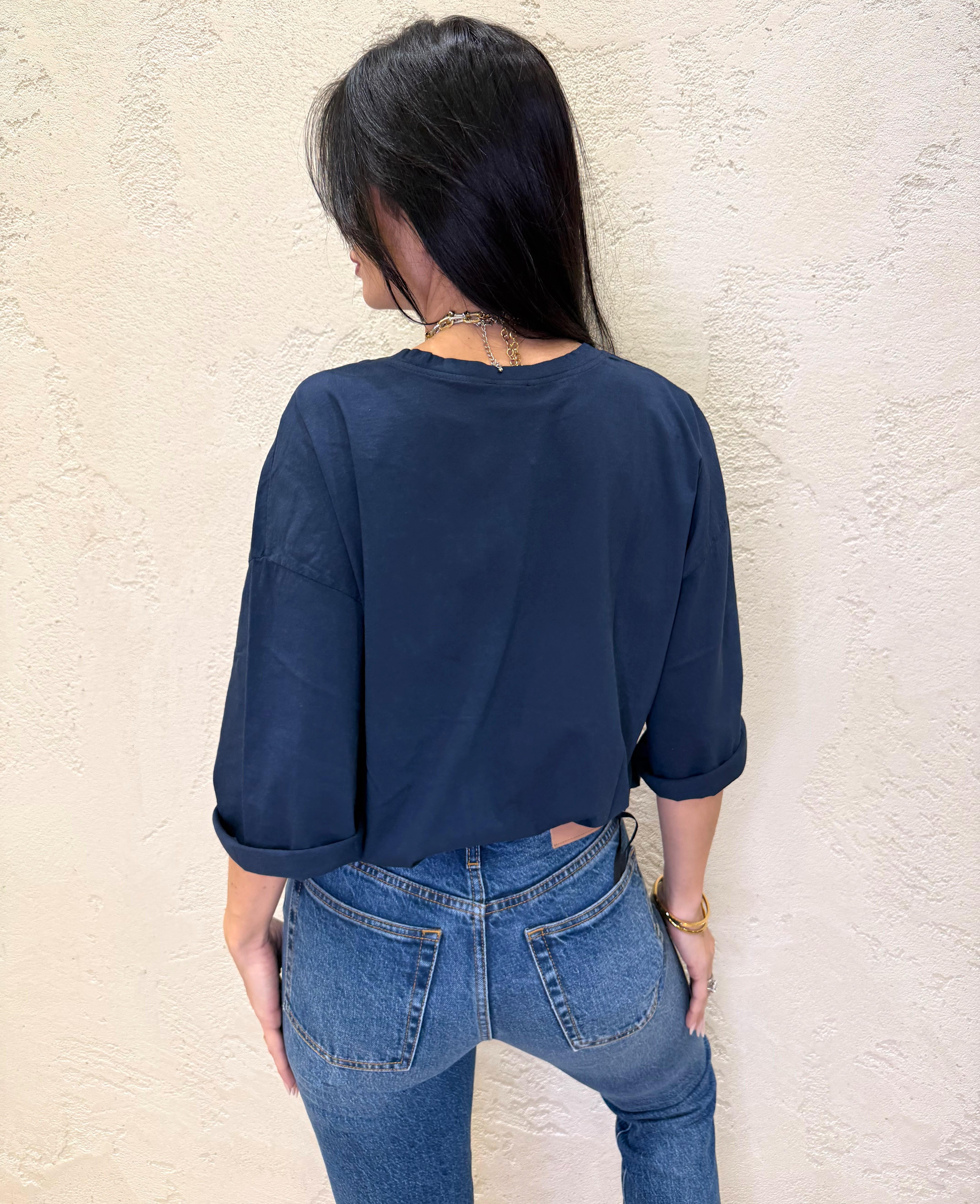 t-shirt over size basica a manica corta 2703 BLU SUSY MIX