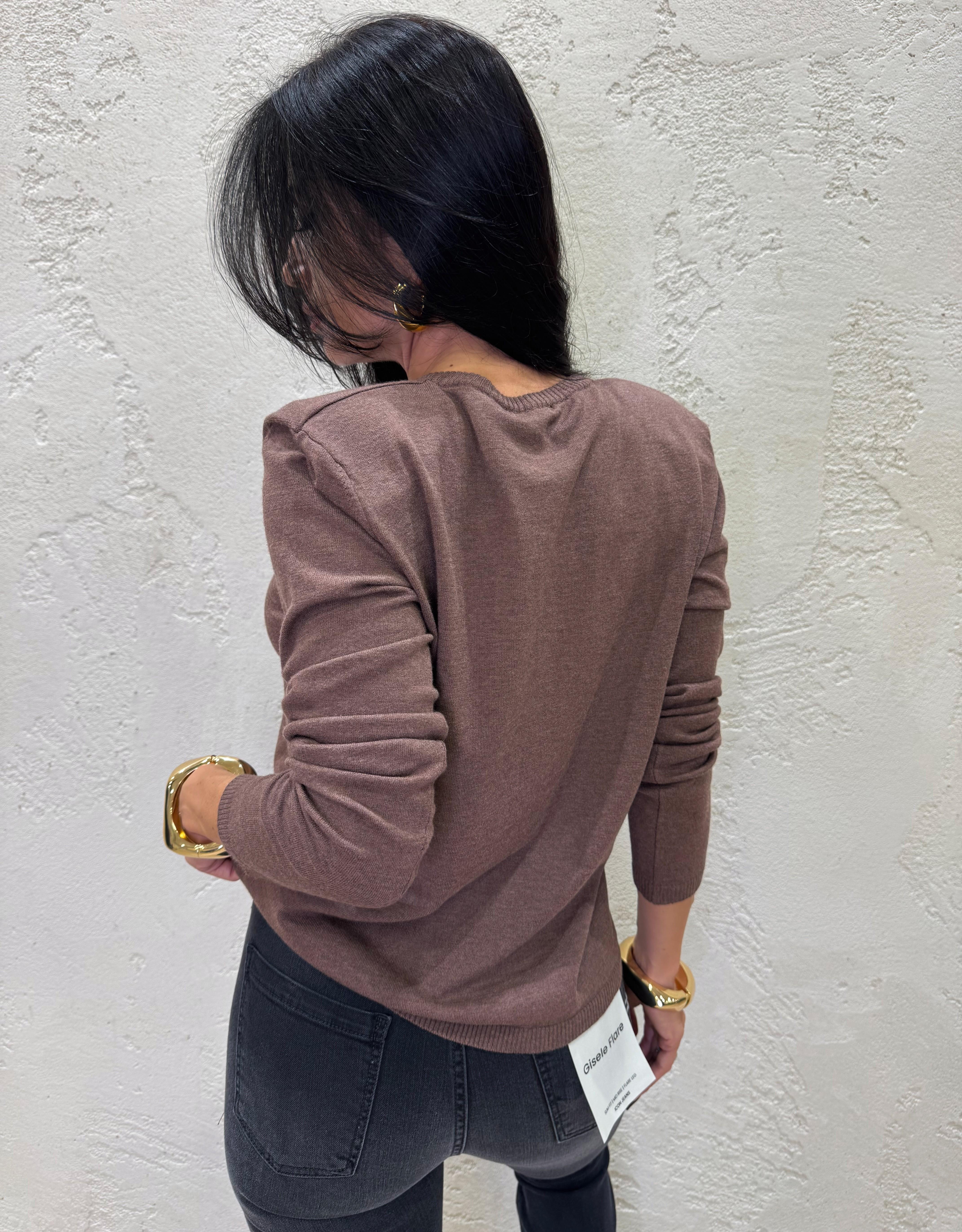 maglia scollo a v con spalline 22156F CIOCCOLATO VICOLO