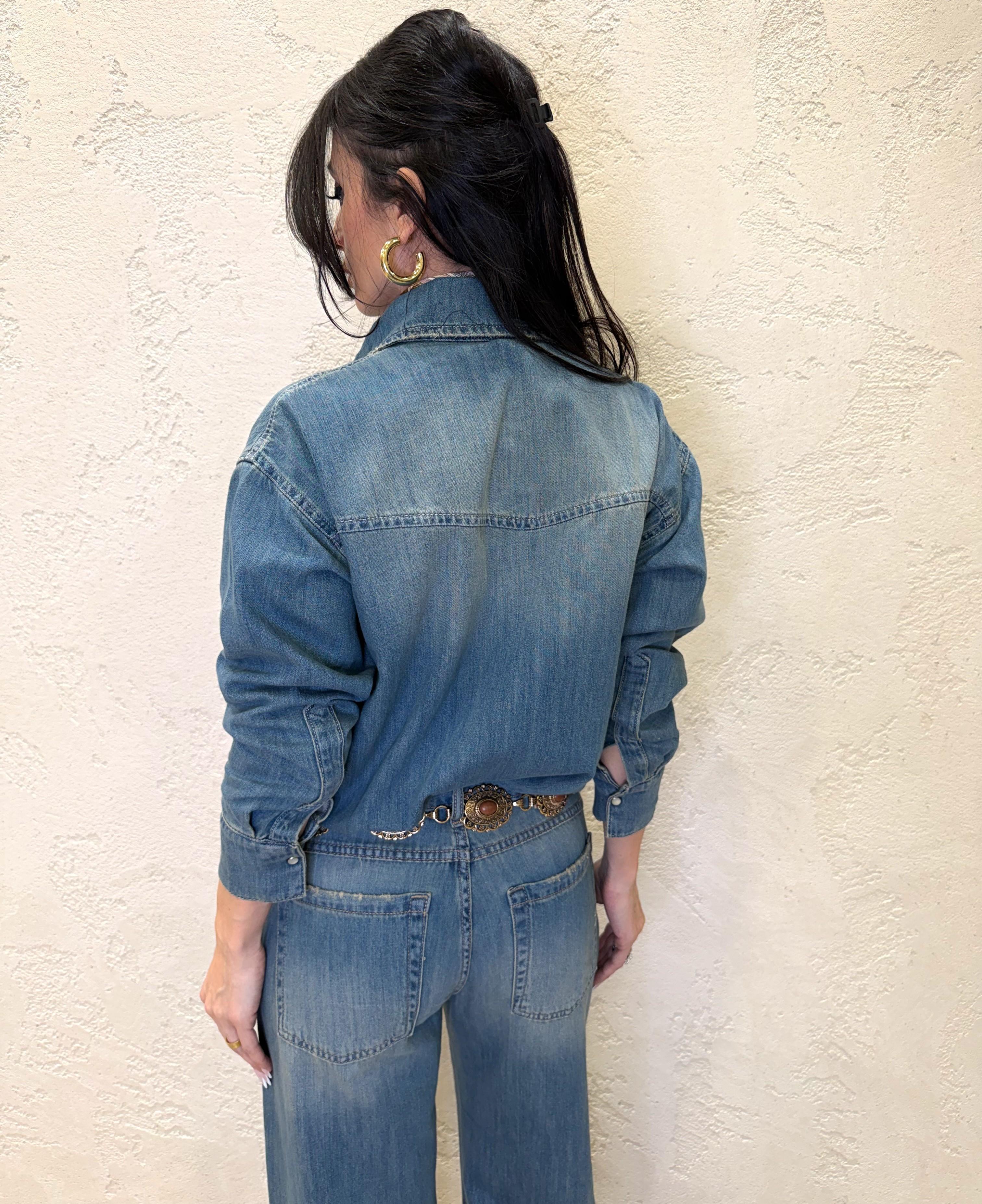 camicia ampia in jeans con orli rovinati DAB5308 DENIM VICOLO