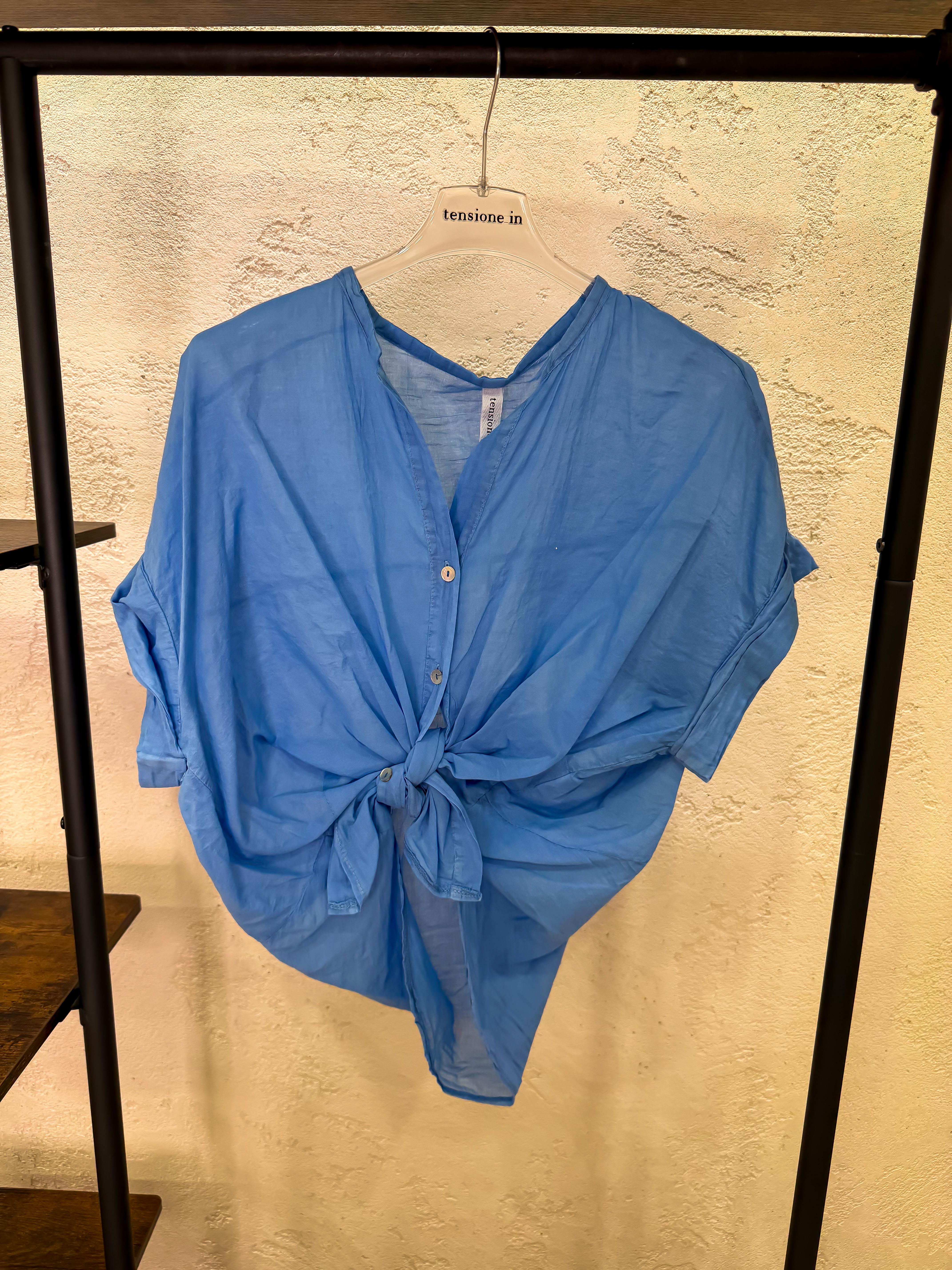 camicia in mussola di cotone S26CL37 BLU ELETTRICO TENSIONE IN
