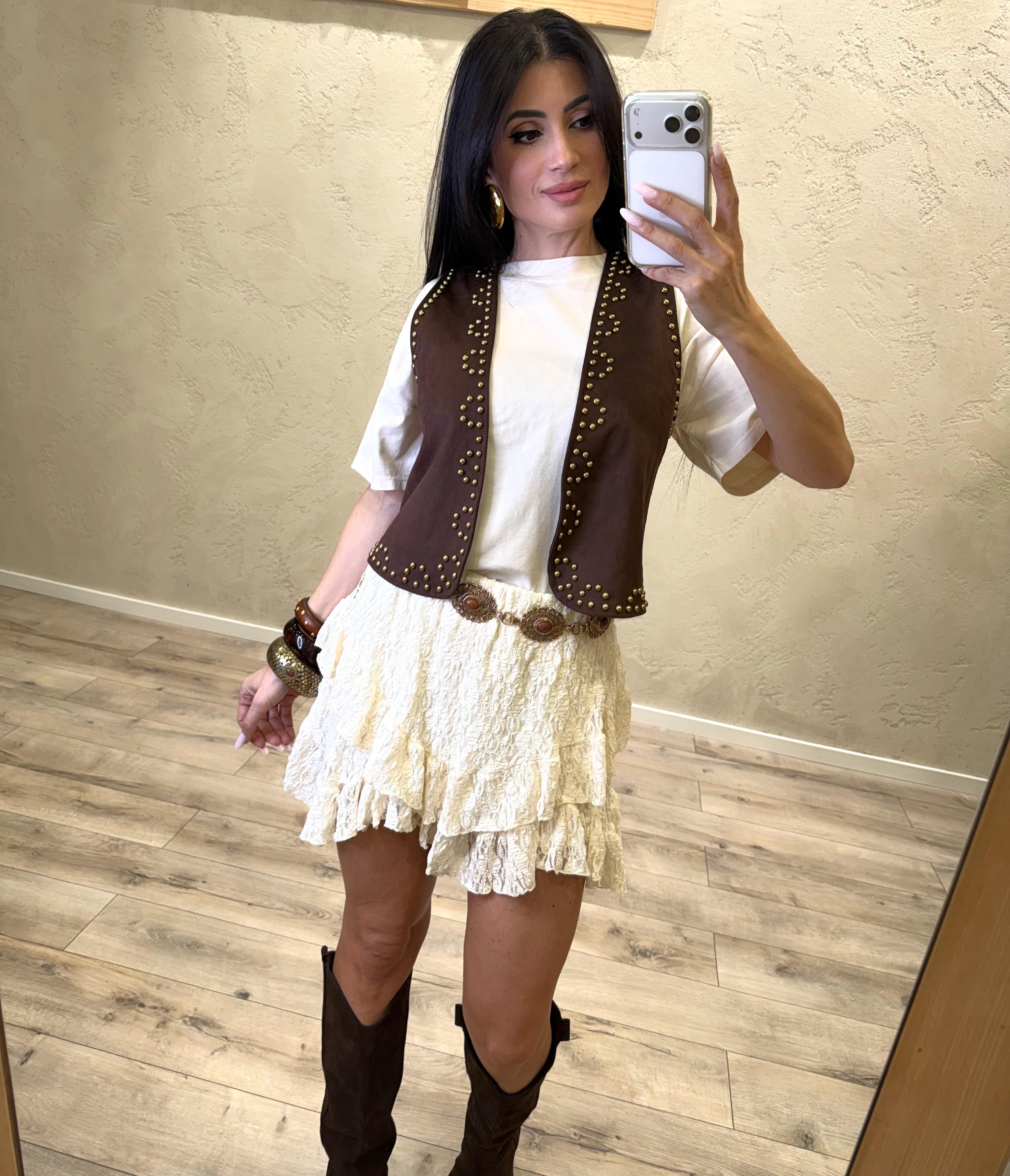 gilet in suede con borchie LSS-Q024 CAFFE HAVEONE