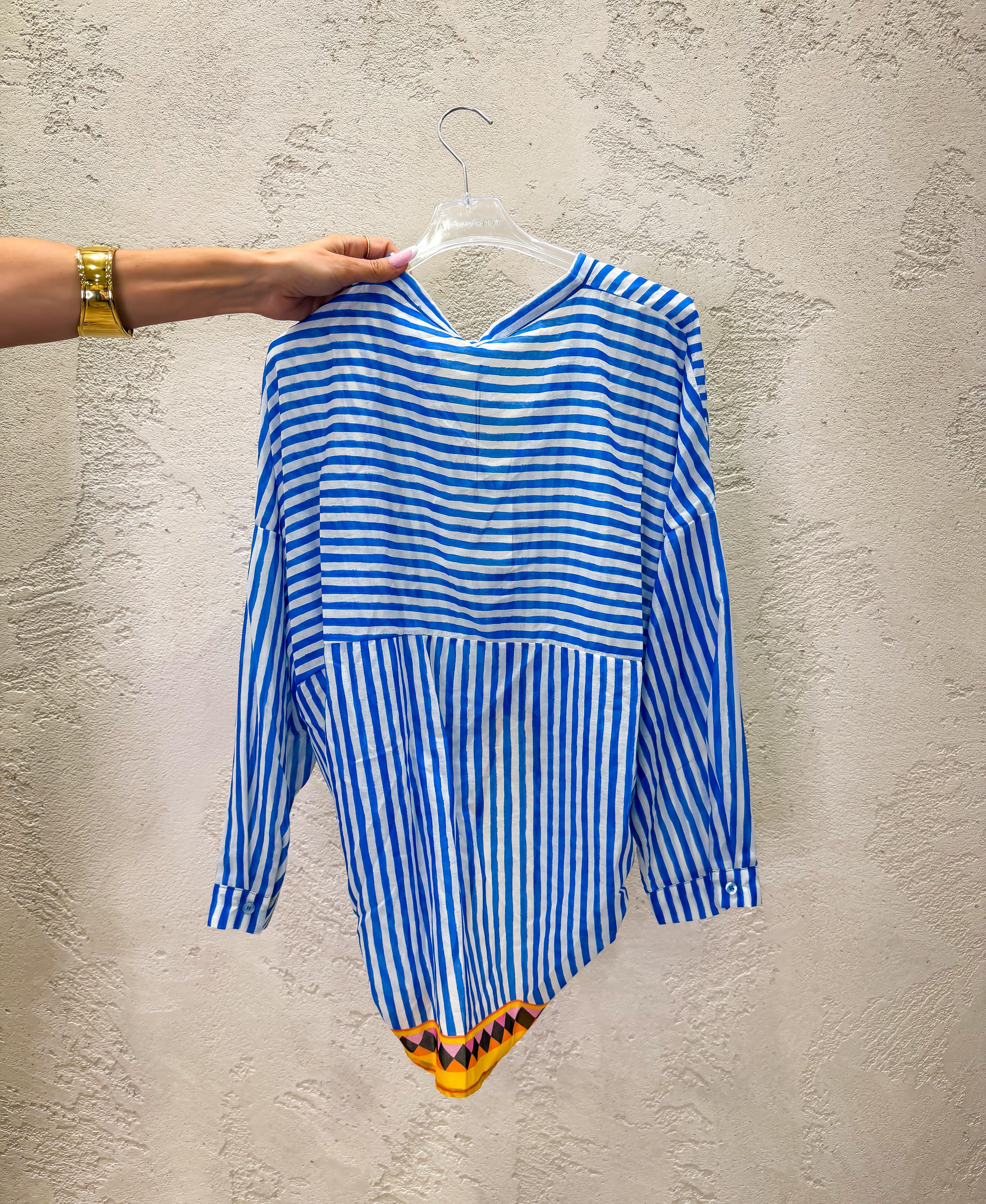 camicia in mussola a righe PE260374 BLUELETTRICO/BIANCO TENSIONE IN