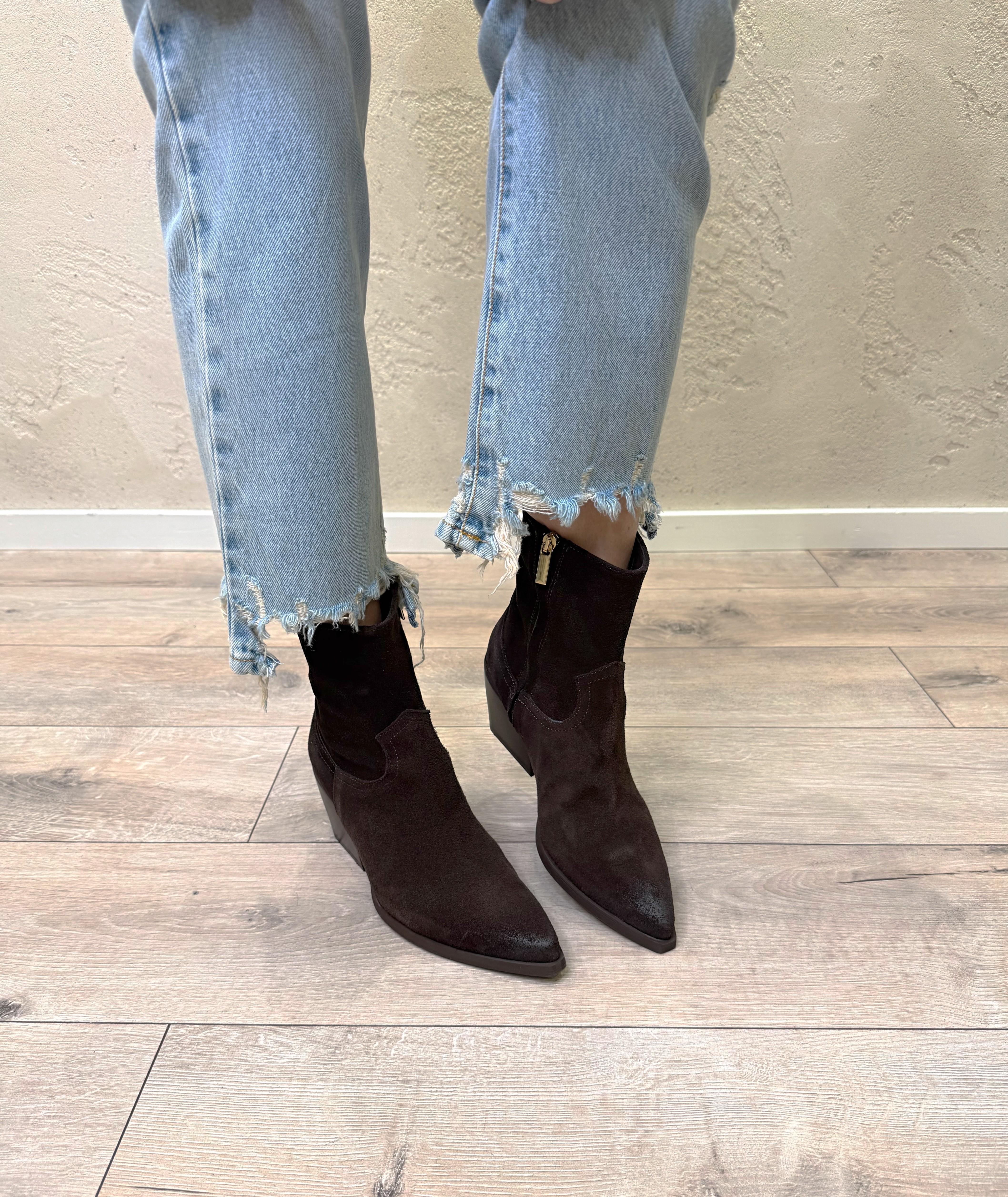 texano basso in vera pelle scamosciata STTX200 MORO OVYE'