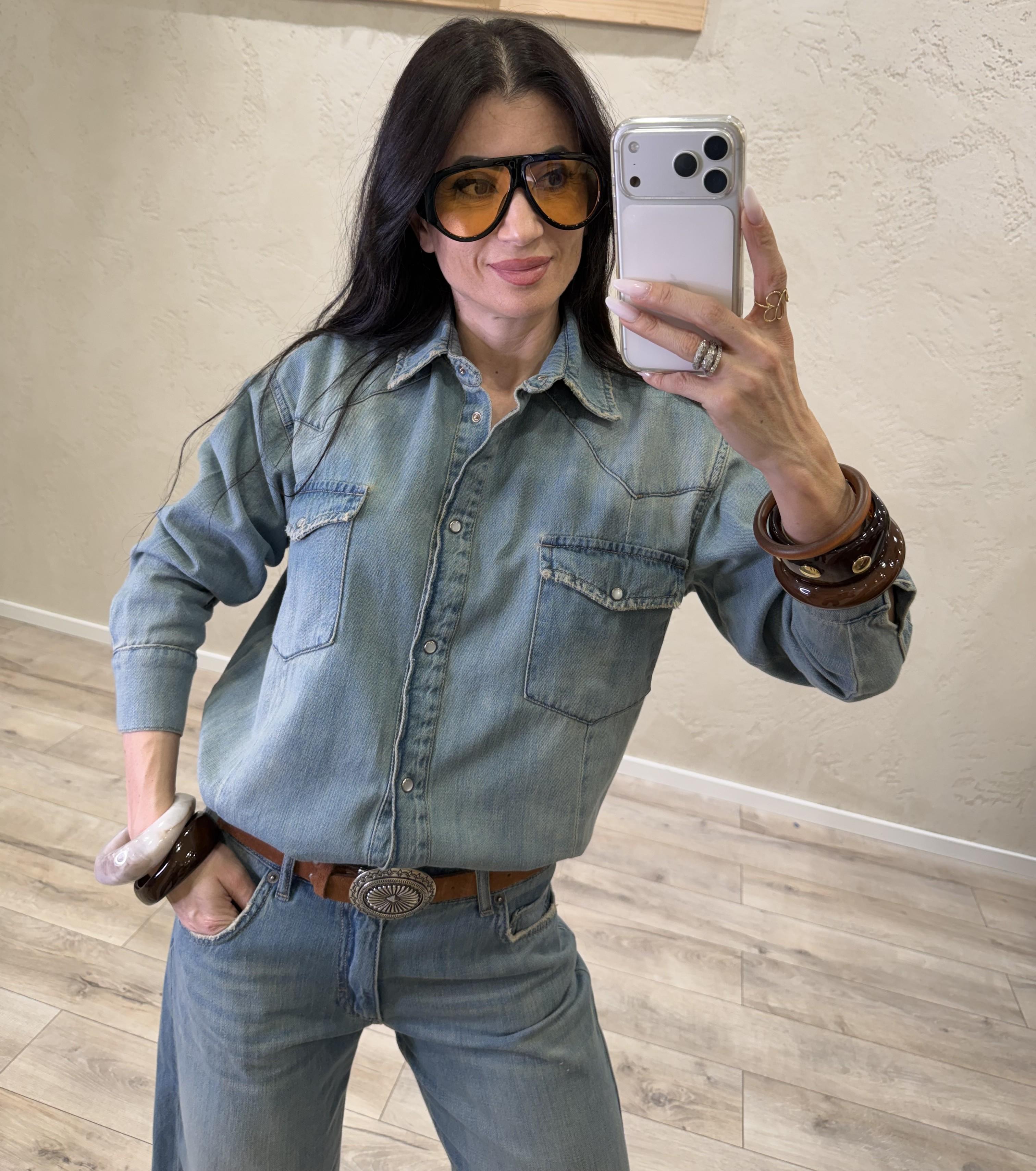 camicia ampia in jeans con orli rovinati DAB5308 THE VICOLO