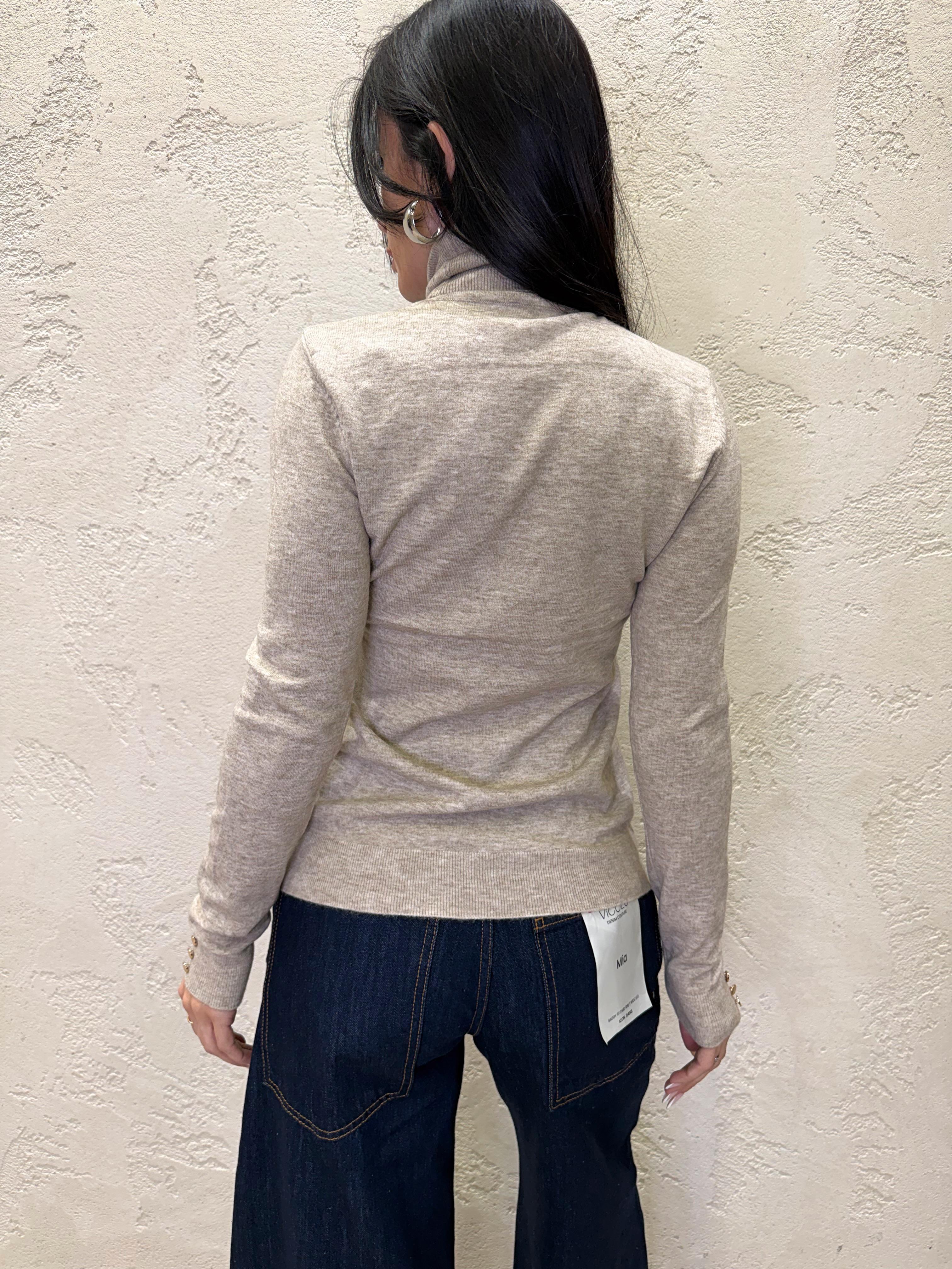 maglia collo alto misto lana con bottoncini su polso MACAB BEIGE ELEVI