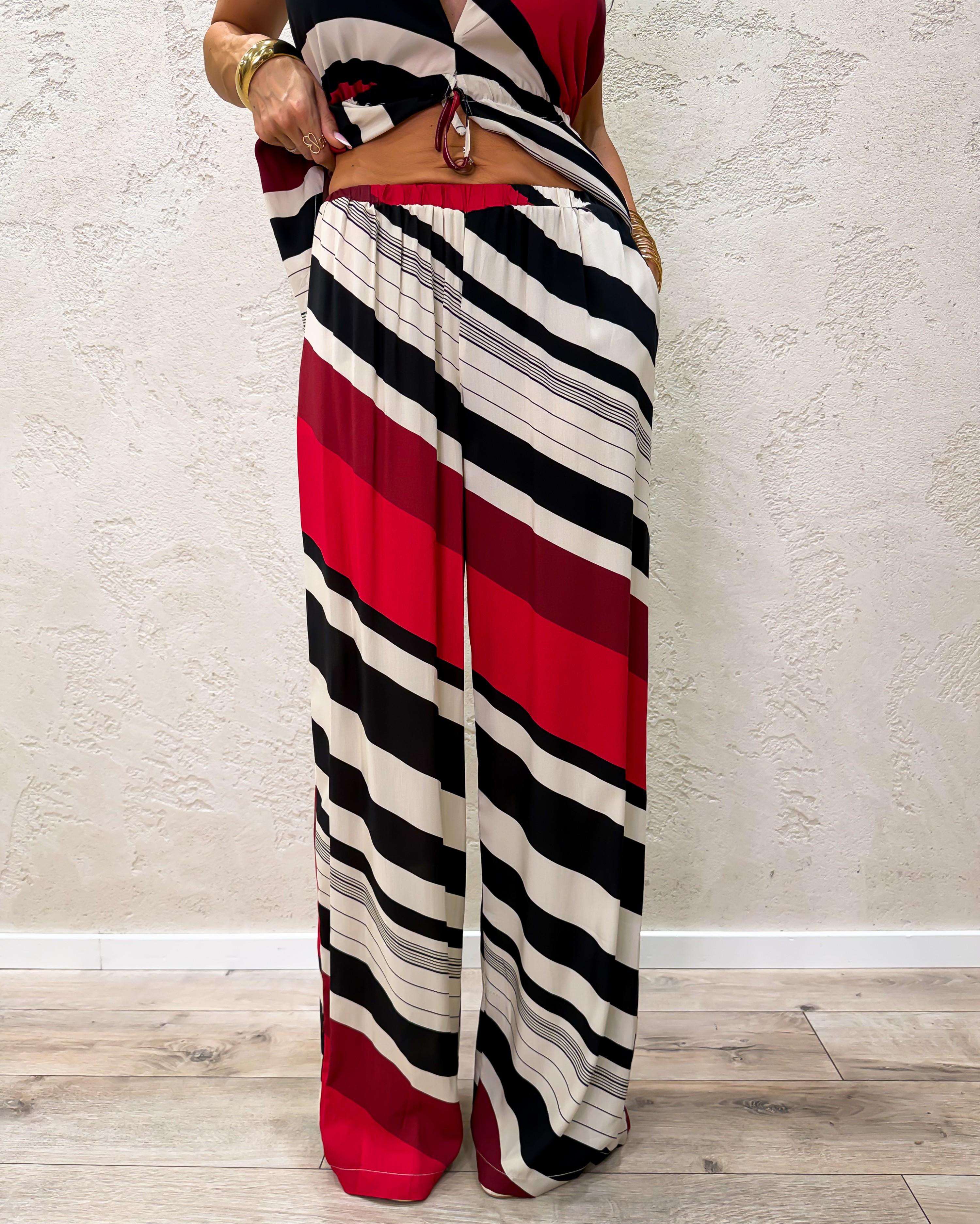 pantalone a palazzo in fantasia righe TAB2969 ROSSO/NERO/BURRO VICOLO