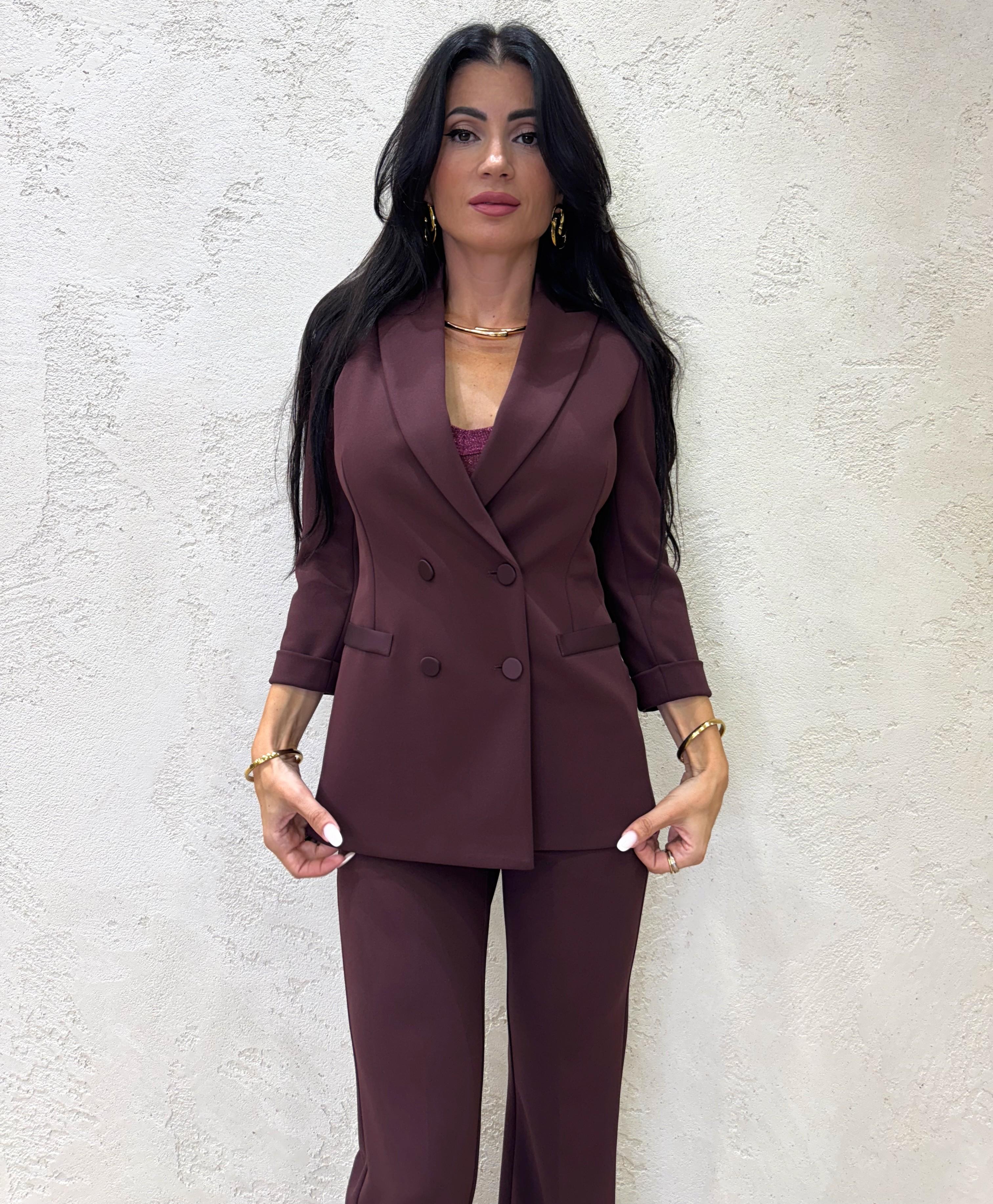 blazer doppiopetto in crepe elasticizzato JU25KAW PRUGNA IMPERIAL